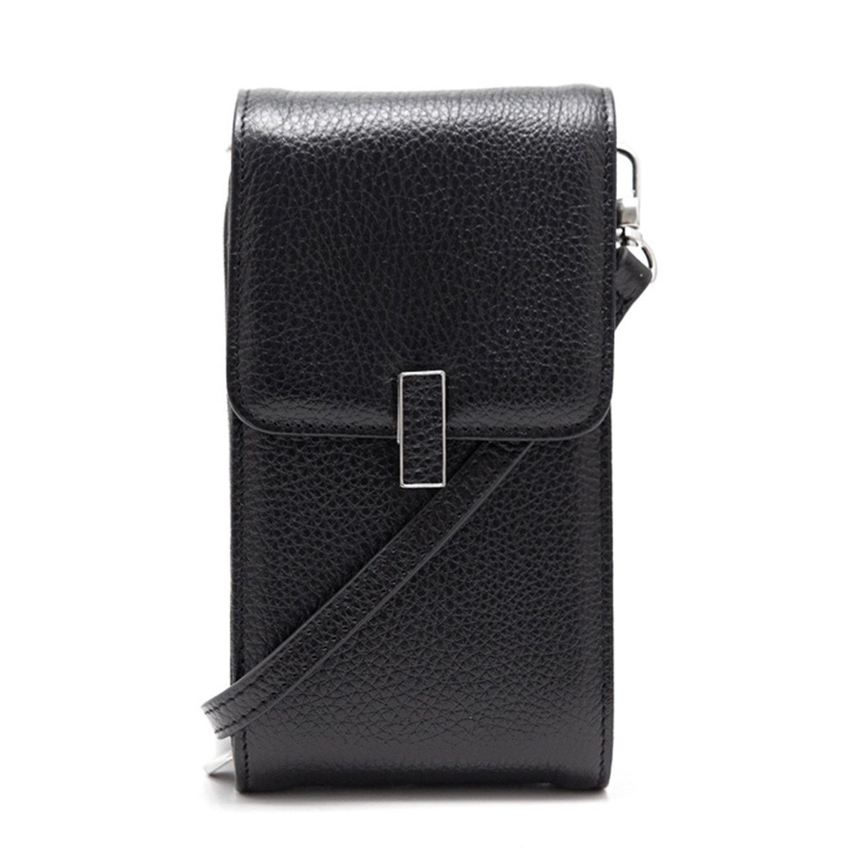 Siyah Deri Dikey Omuz Çantası