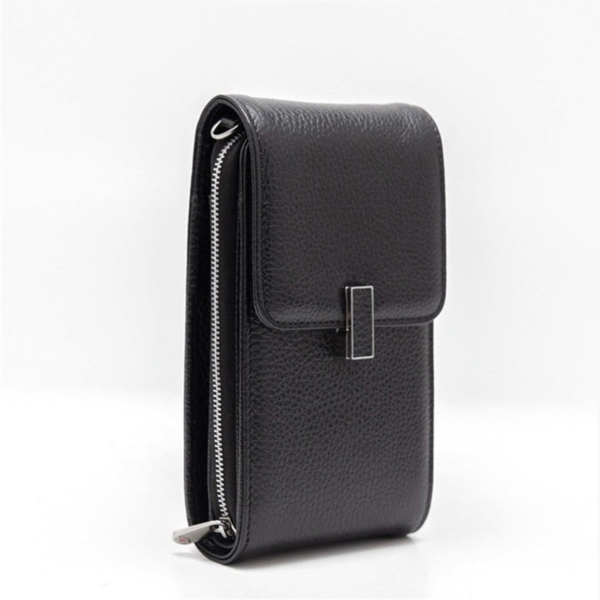 Siyah Deri Dikey Omuz Çantası