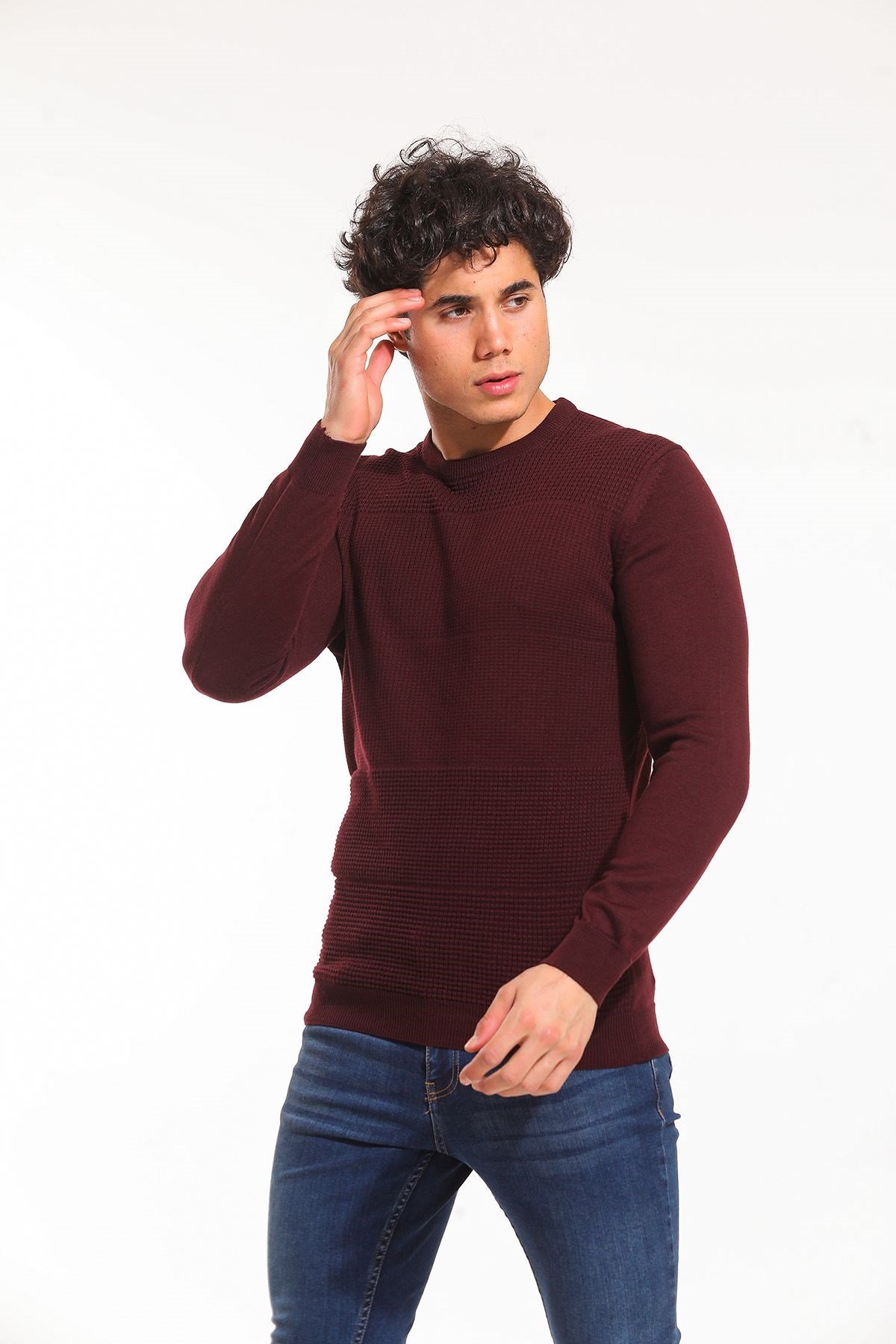 Bisiklet Yaka Kazak Bordo (5064)