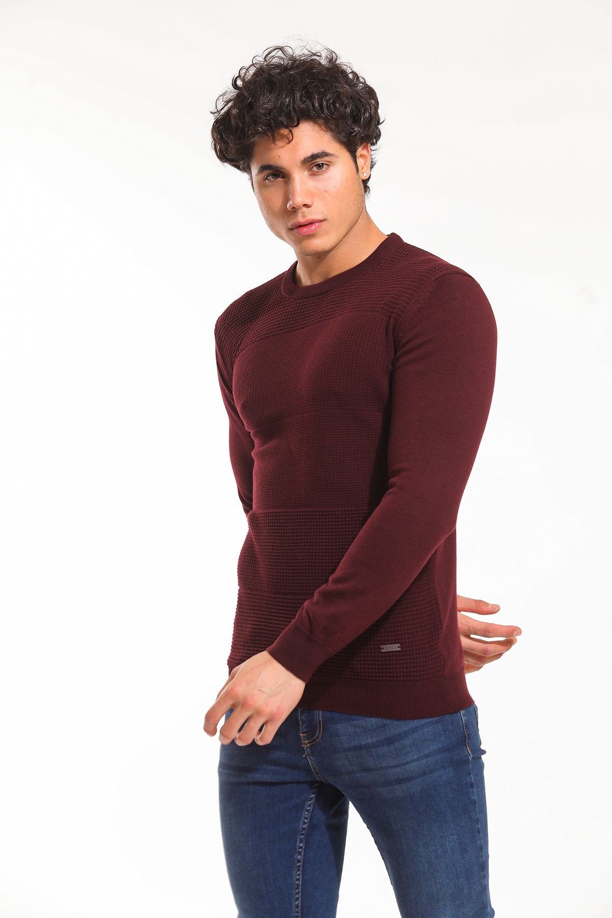Bisiklet Yaka Kazak Bordo (5064)