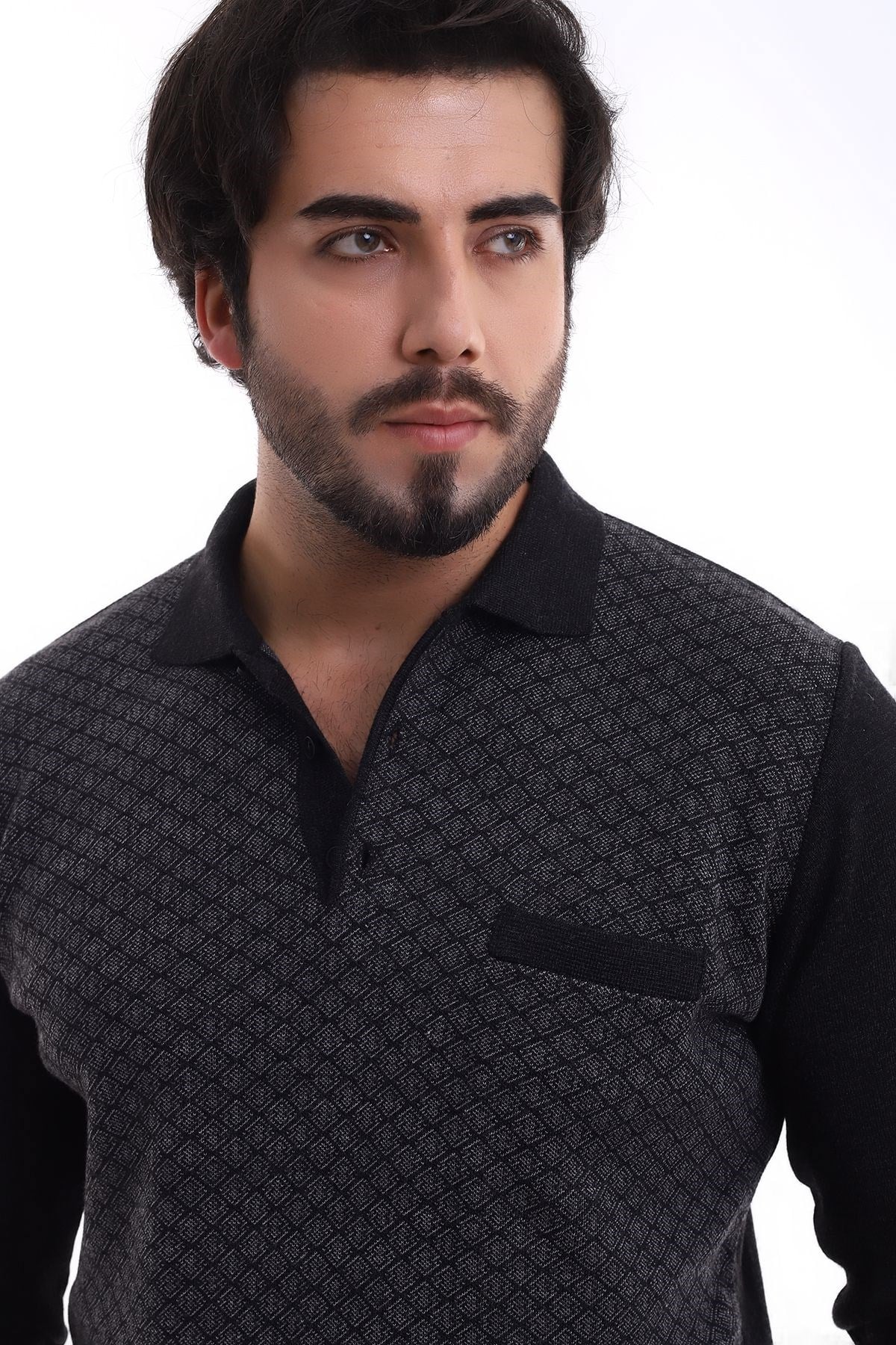 Polo Yaka Desenli Kazak Antrasit (3116)