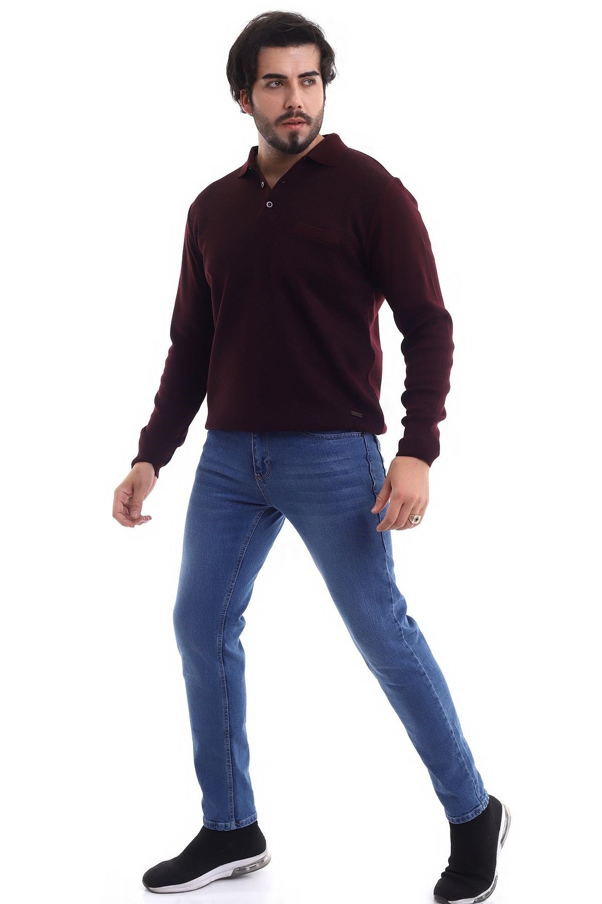 Polo Yaka Desenli Kazak Bordo (3116)