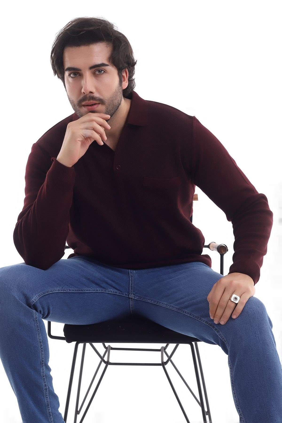 Polo Yaka Desenli Kazak Bordo (3116)