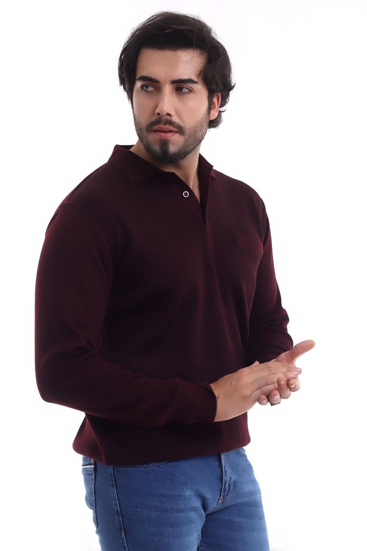 Polo Yaka Desenli Kazak Bordo (3116)