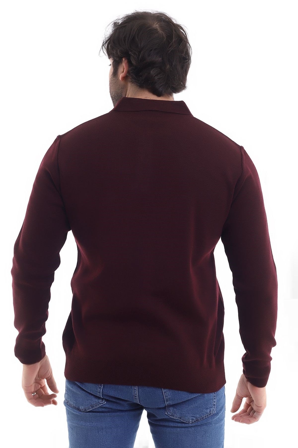 Polo Yaka Desenli Kazak Bordo (3116)