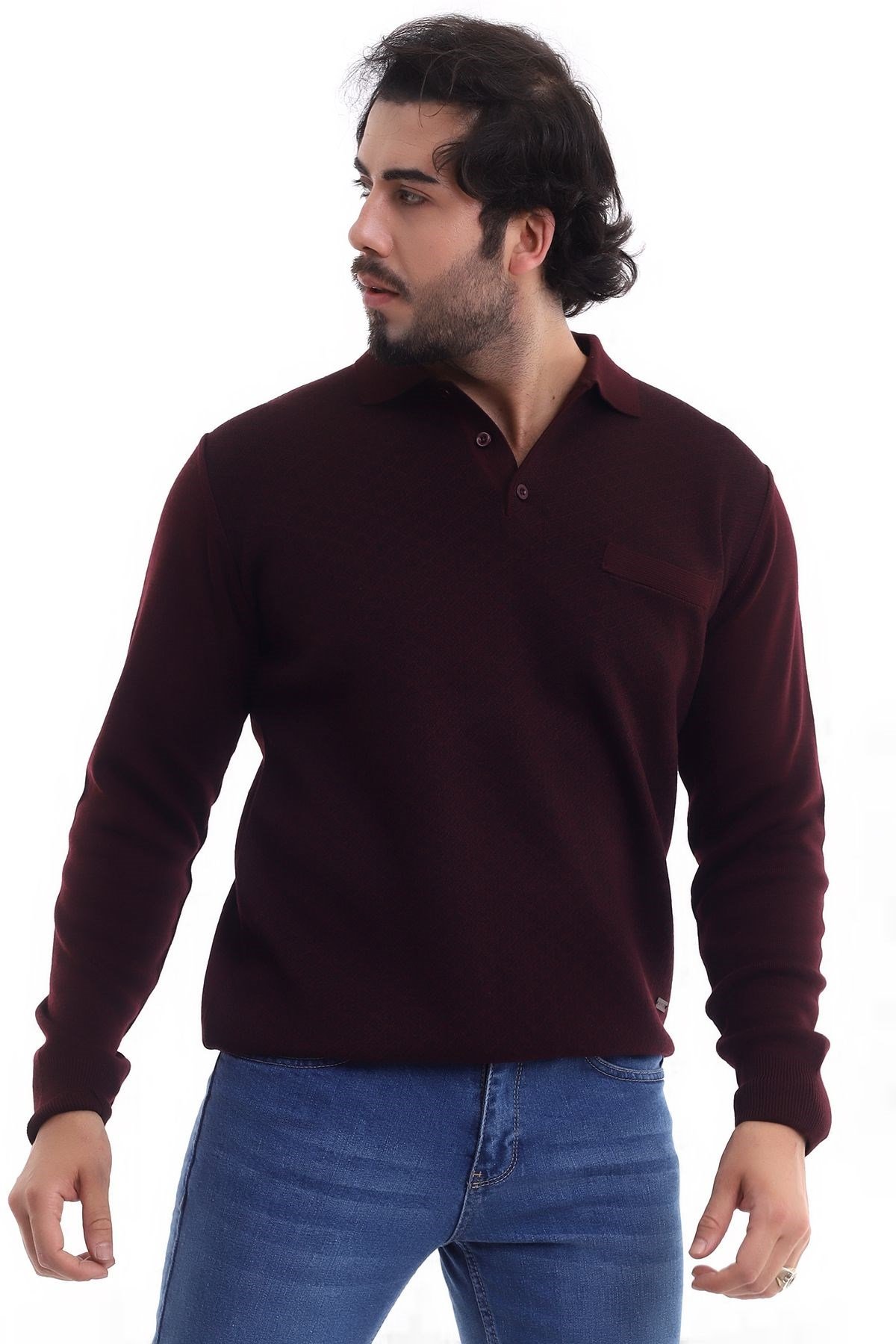 Polo Yaka Desenli Kazak Bordo (3116)