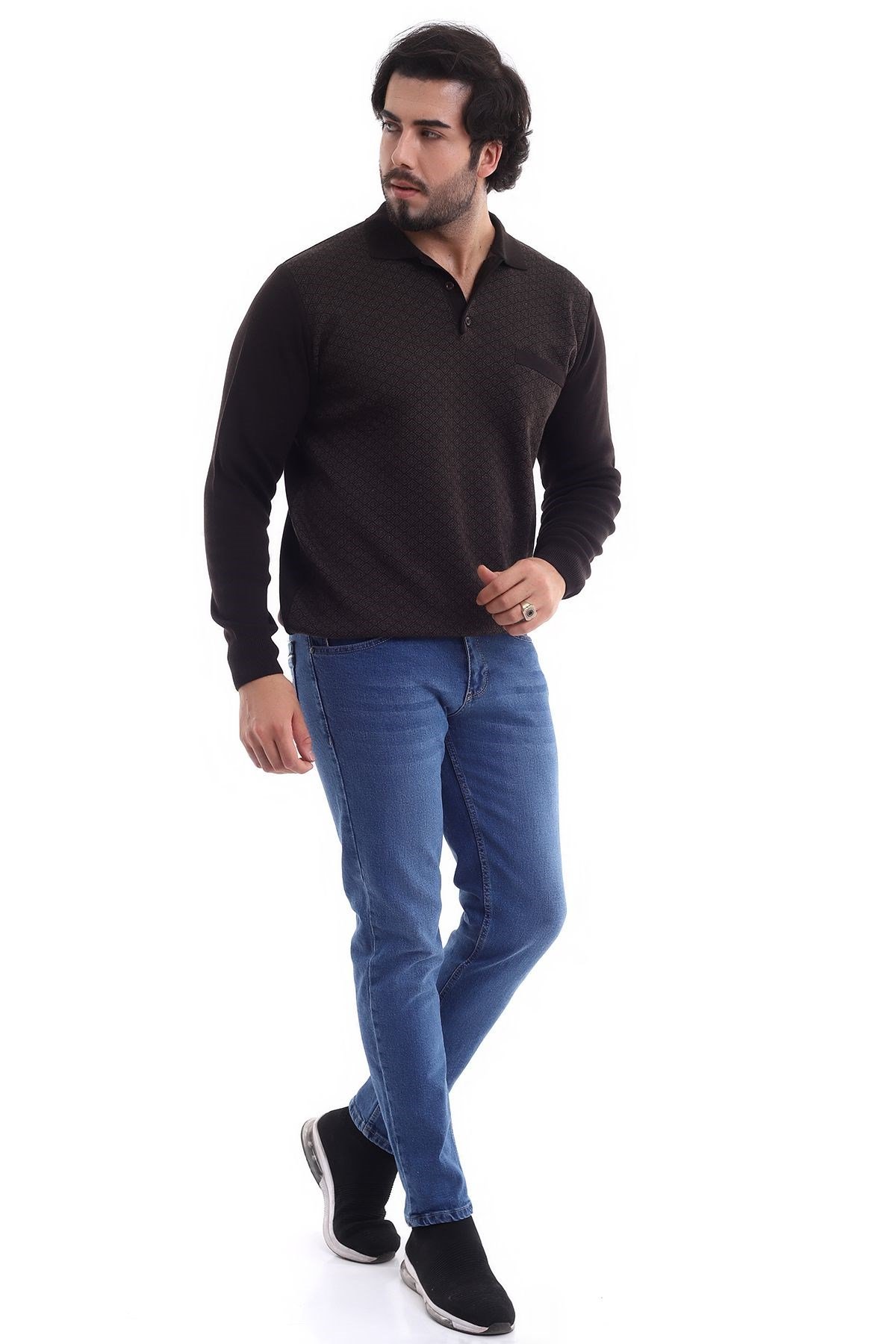 Polo Yaka Desenli Kazak Kahverengi (3116)
