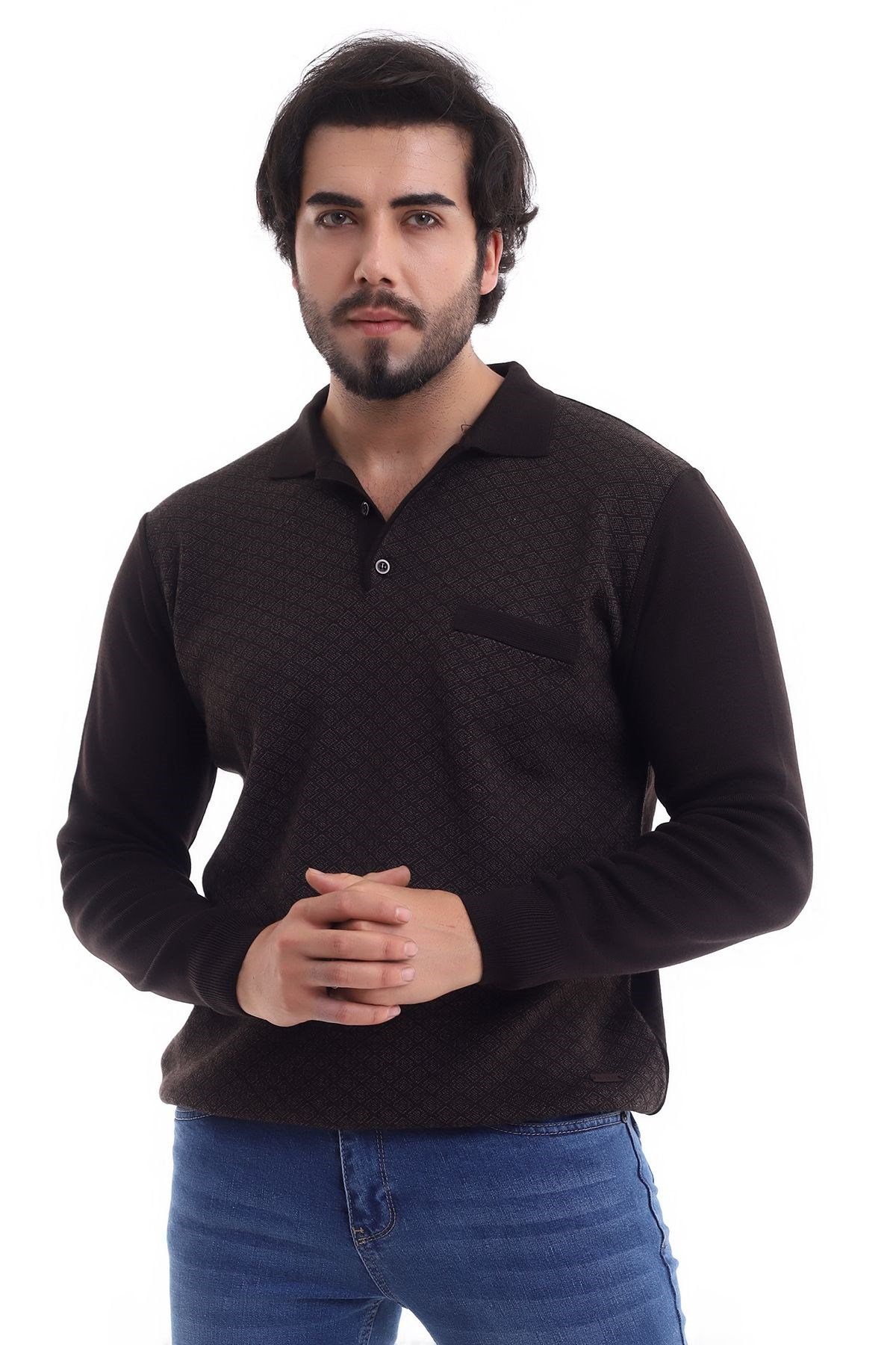 Polo Yaka Desenli Kazak Kahverengi (3116)