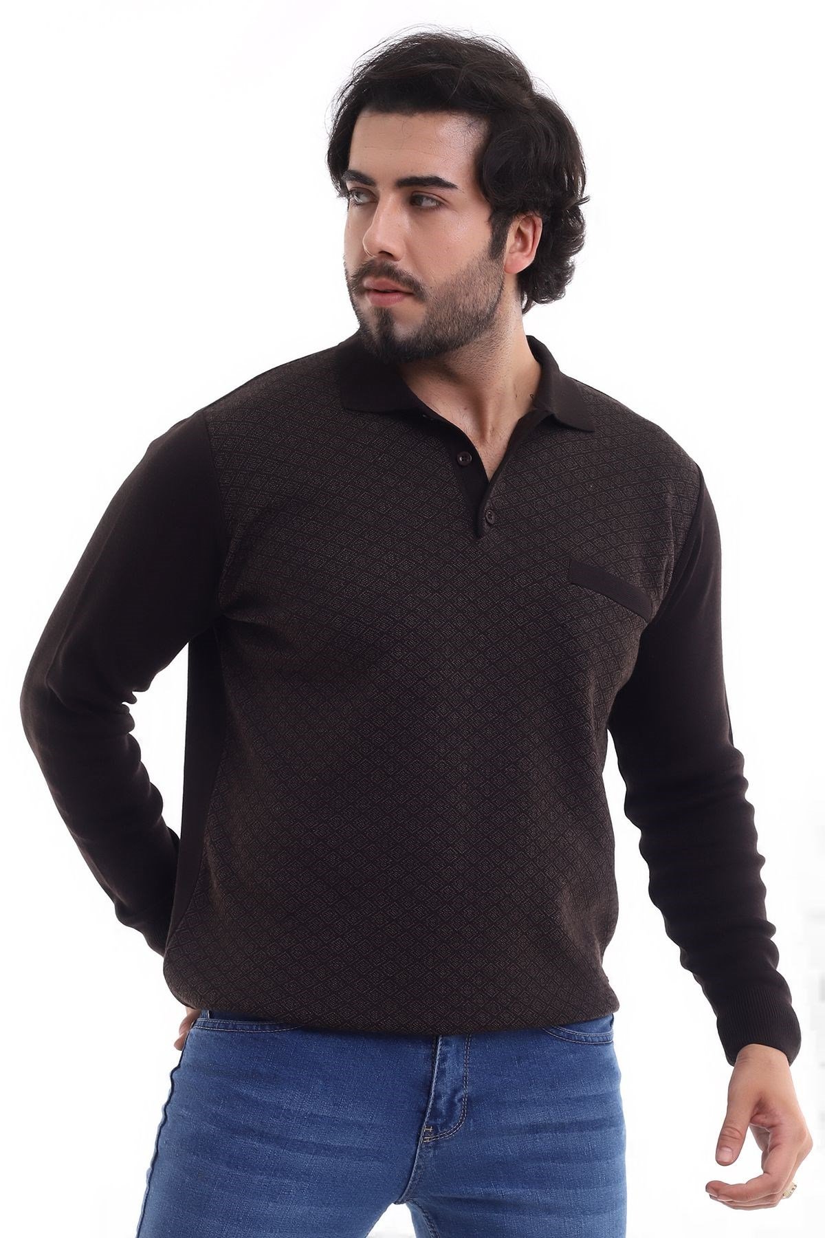 Polo Yaka Desenli Kazak Kahverengi (3116)