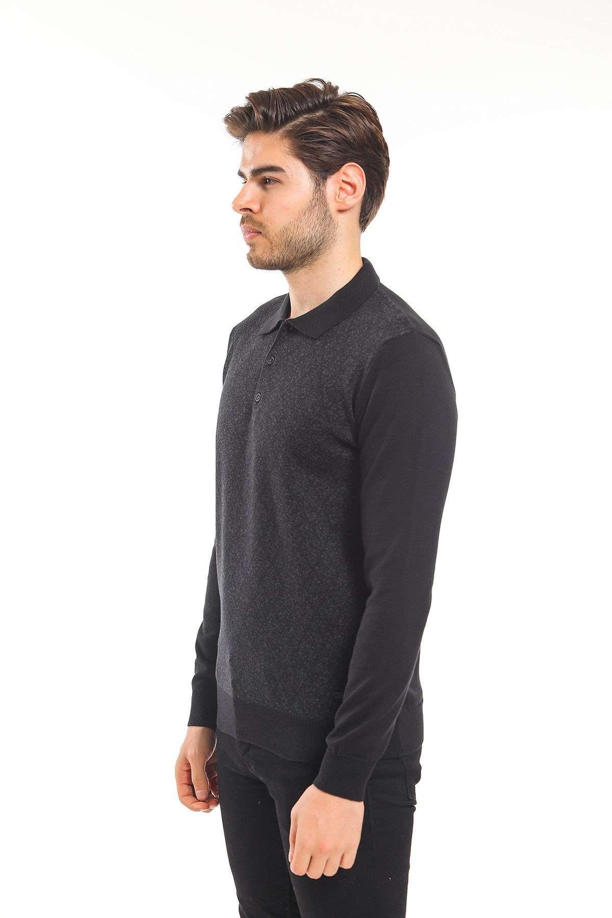 Polo Yaka Kazak Desenli Siyah (5102)