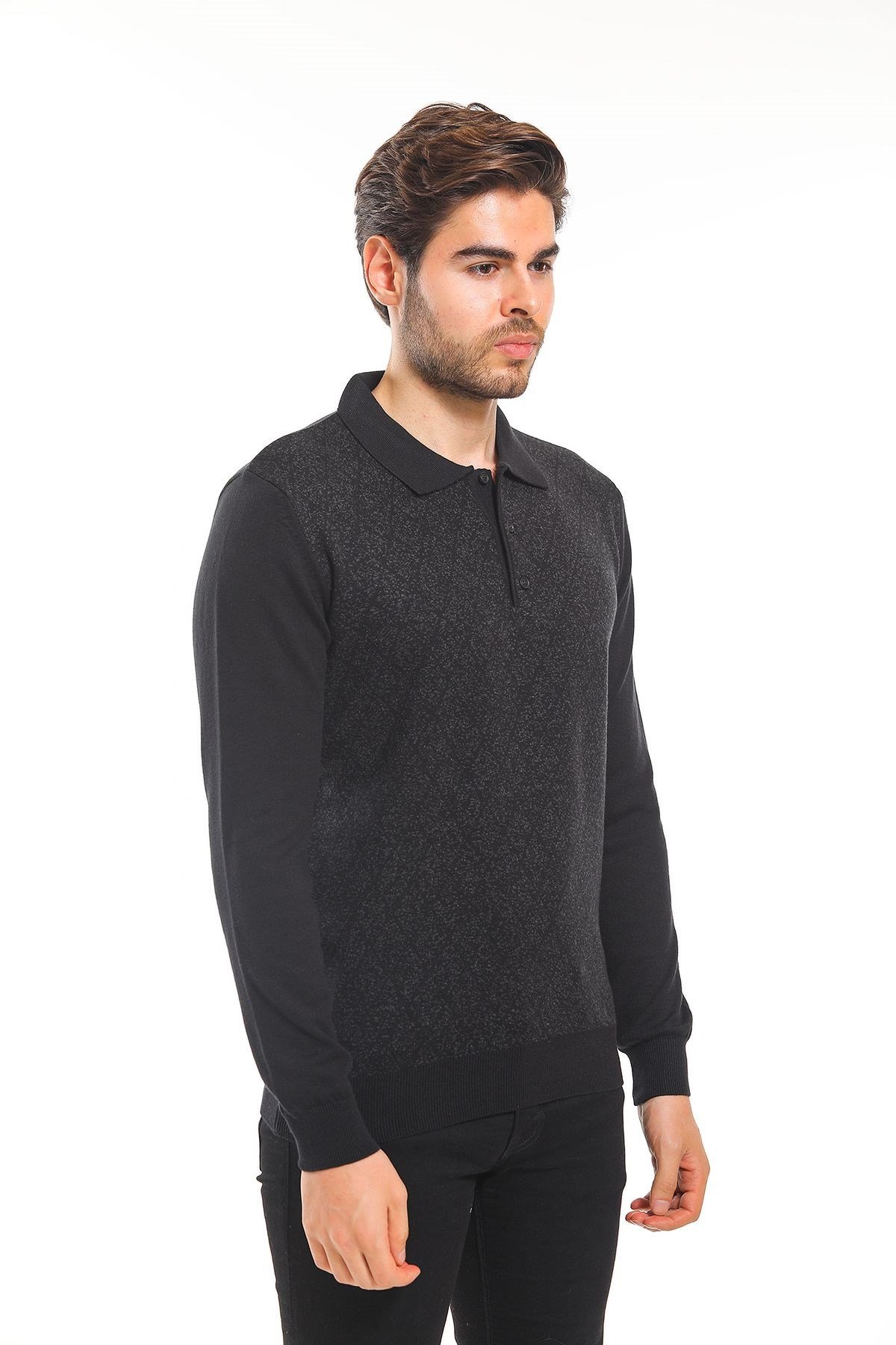Polo Yaka Kazak Desenli Siyah (5102)