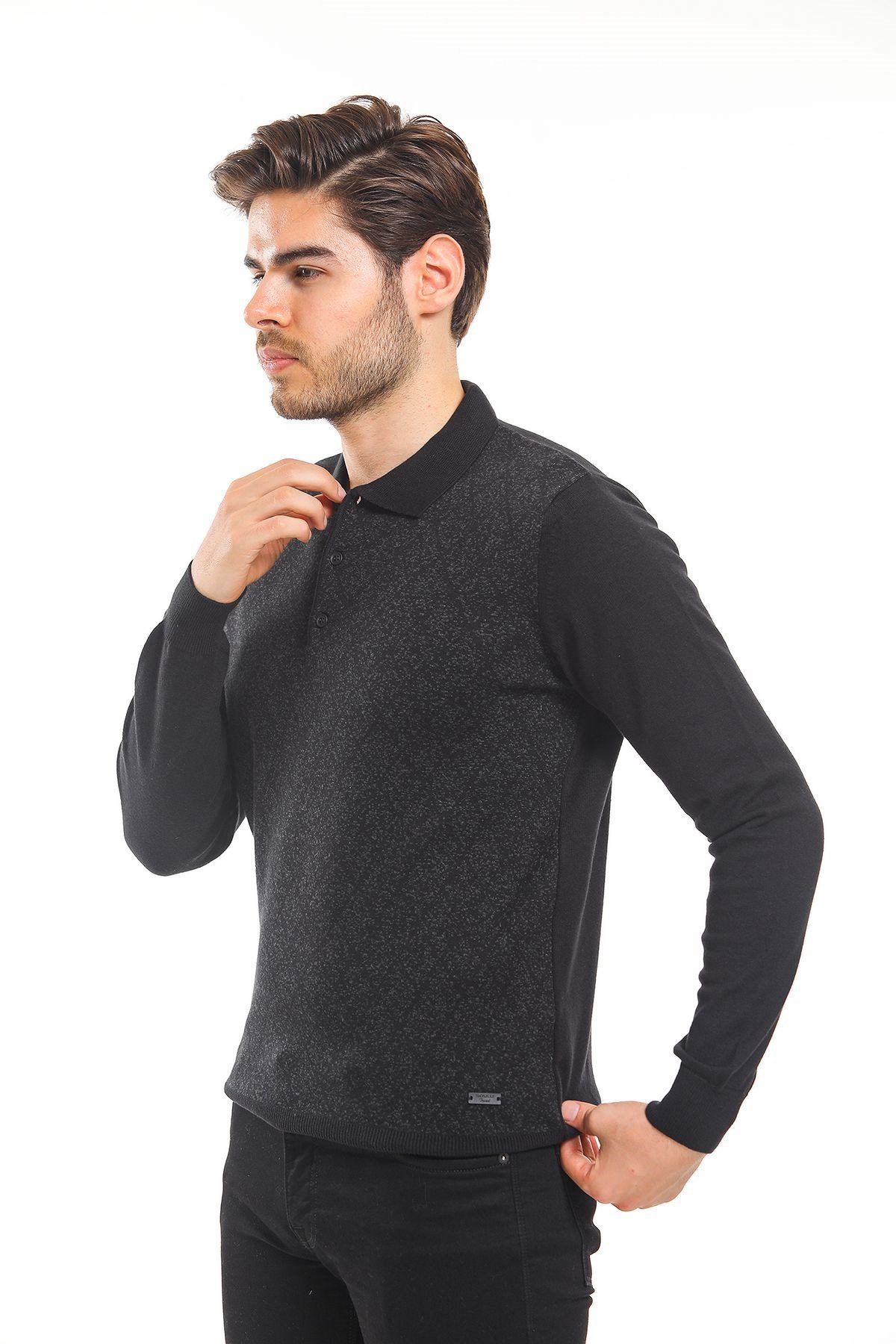 Polo Yaka Kazak Desenli Siyah (5102)