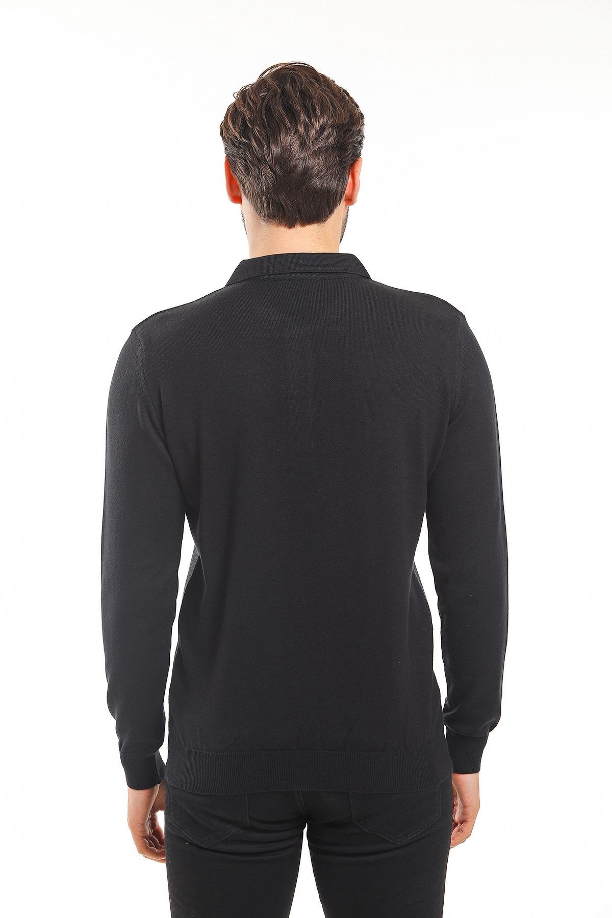 Polo Yaka Kazak Desenli Siyah (5102)