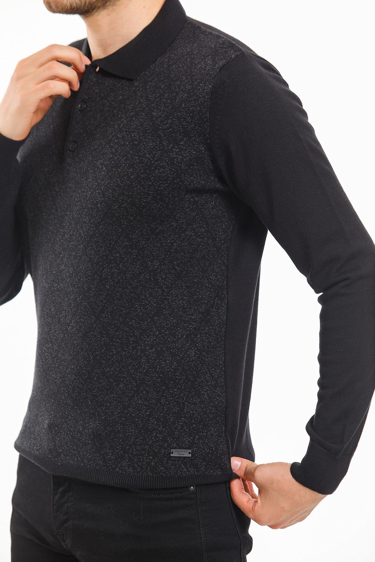 Polo Yaka Kazak Desenli Siyah (5102)