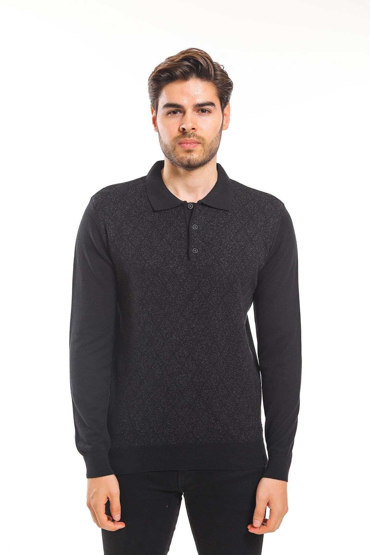 Polo Yaka Kazak Desenli Siyah (5102)