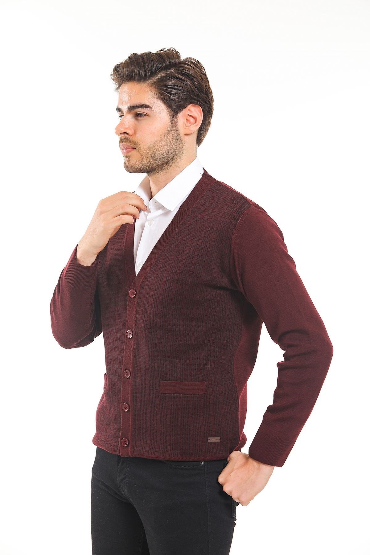 Soylu Triko Hırka Desenli Bordo (3104)