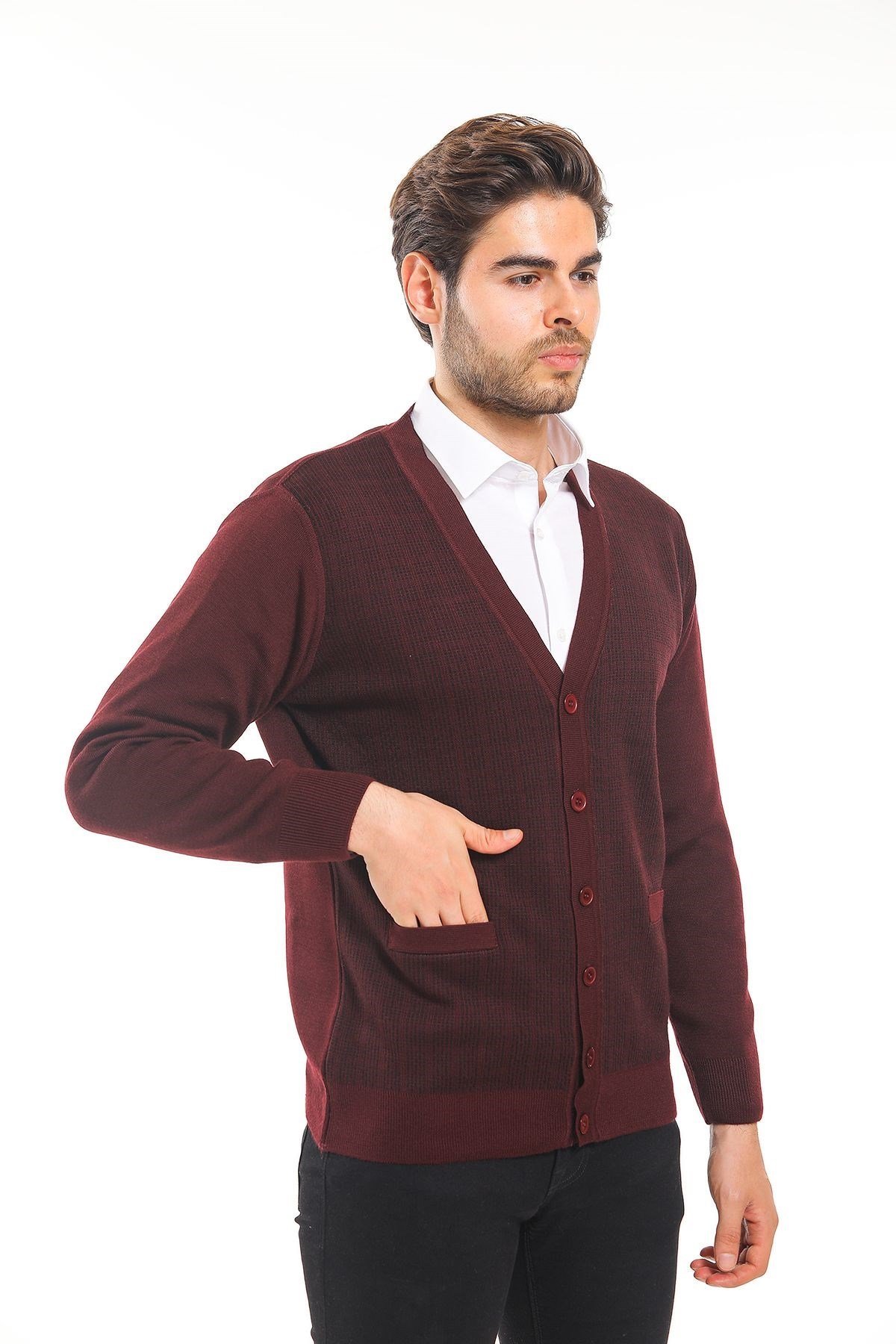 Soylu Triko Hırka Desenli Bordo (3104)