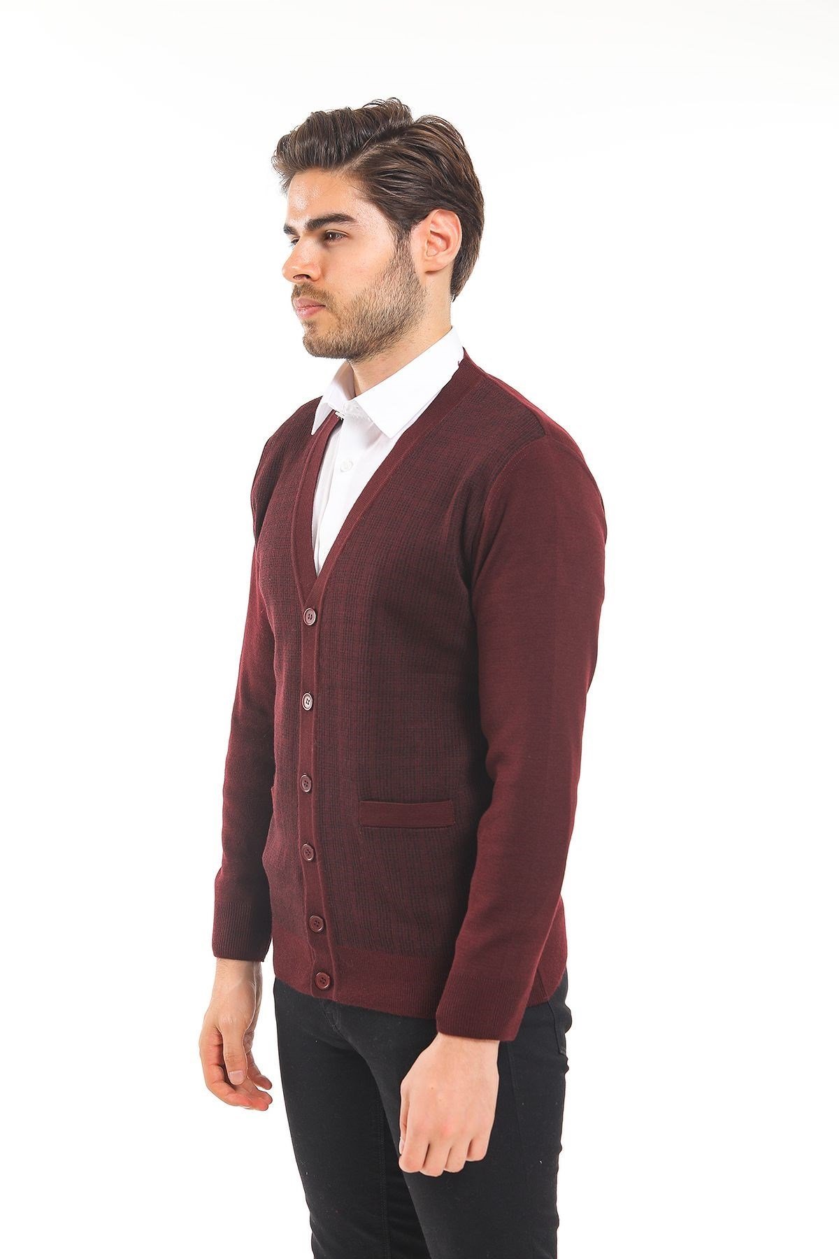 Soylu Triko Hırka Desenli Bordo (3104)