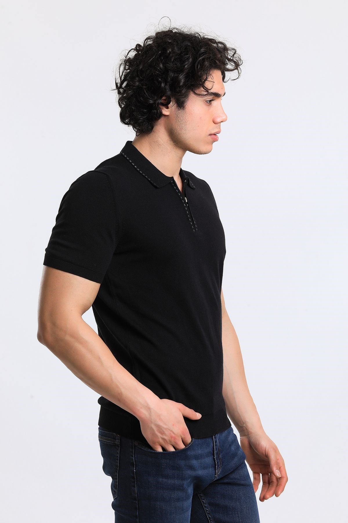 Soylu Trend  I soylutrend.comT-SHİRTSoylu Trend2003SİYAHErkek Fermuarlı Polo Yaka Triko T-Shirt Pamuklu Siyah (2003)