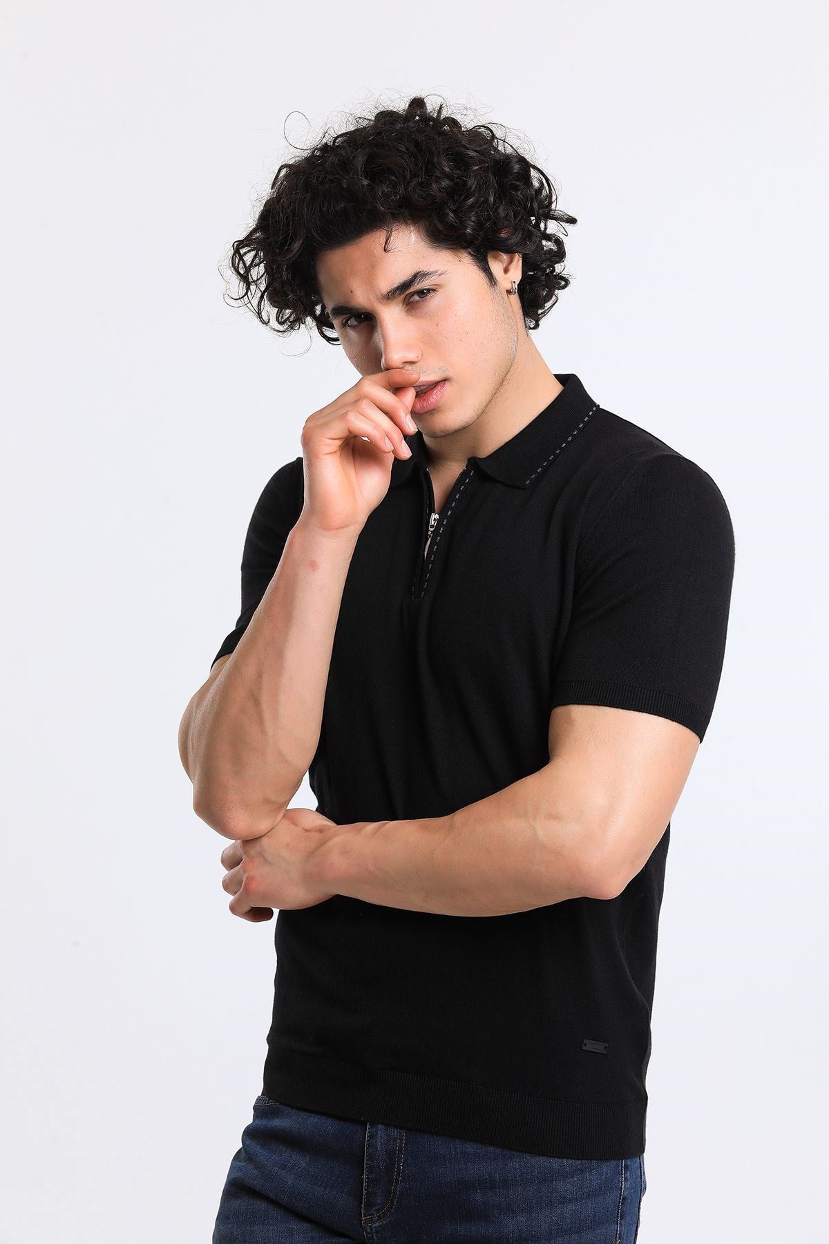 Soylu Trend  I soylutrend.comT-SHİRTSoylu Trend2003SİYAHErkek Fermuarlı Polo Yaka Triko T-Shirt Pamuklu Siyah (2003)