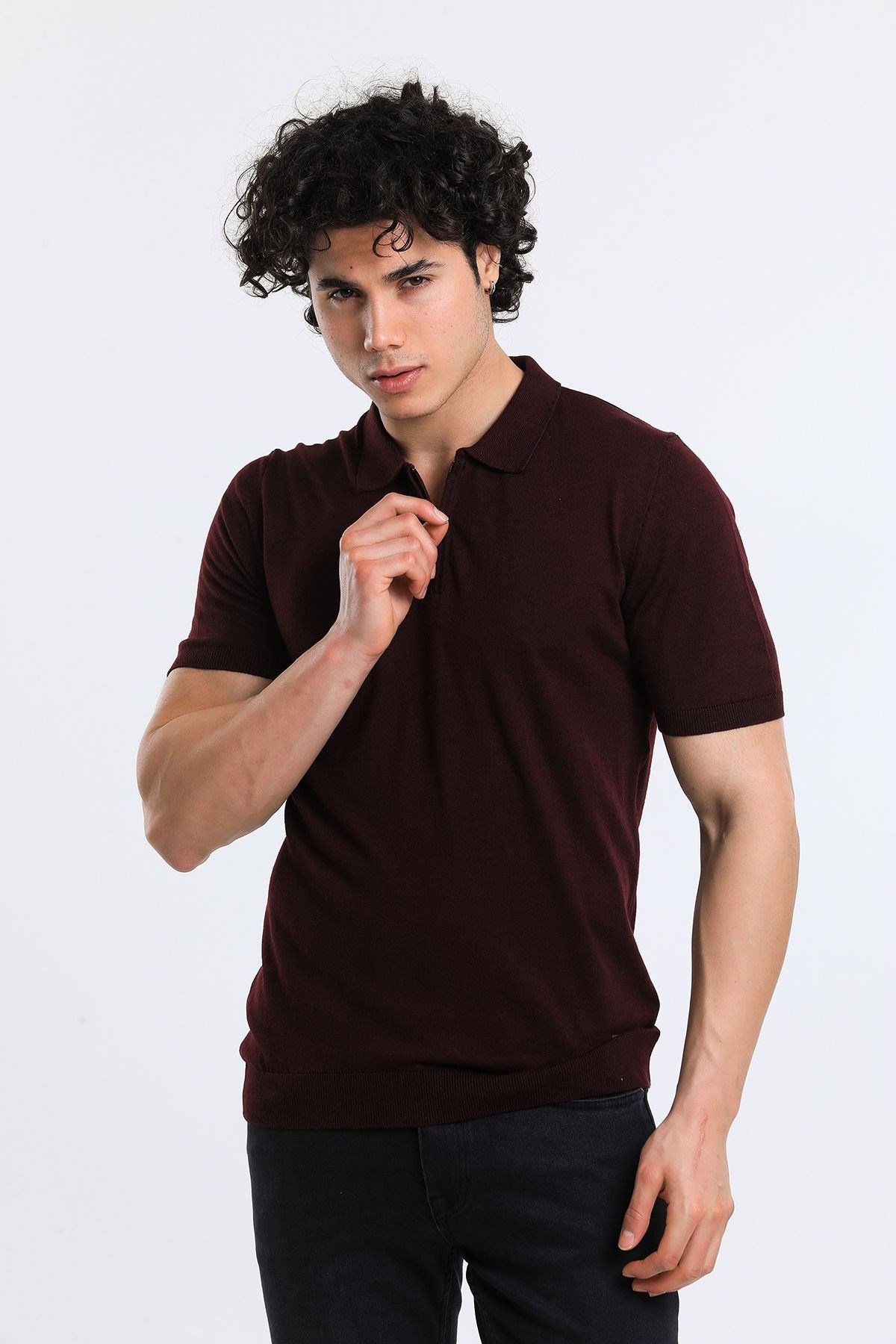 Soylu Trend  I soylutrend.comT-SHİRTSoylu Trend2003BORDOErkek Fermuarlı Polo Yaka Triko T-Shirt Pamuklu Bordo (2003)