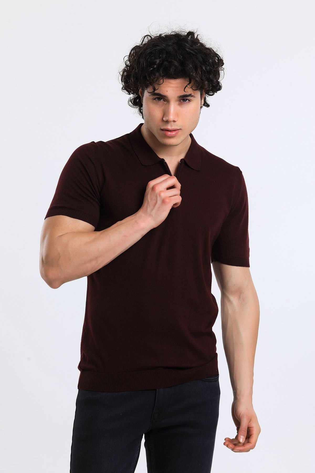 Soylu Trend  I soylutrend.comT-SHİRTSoylu Trend2003BORDOErkek Fermuarlı Polo Yaka Triko T-Shirt Pamuklu Bordo (2003)