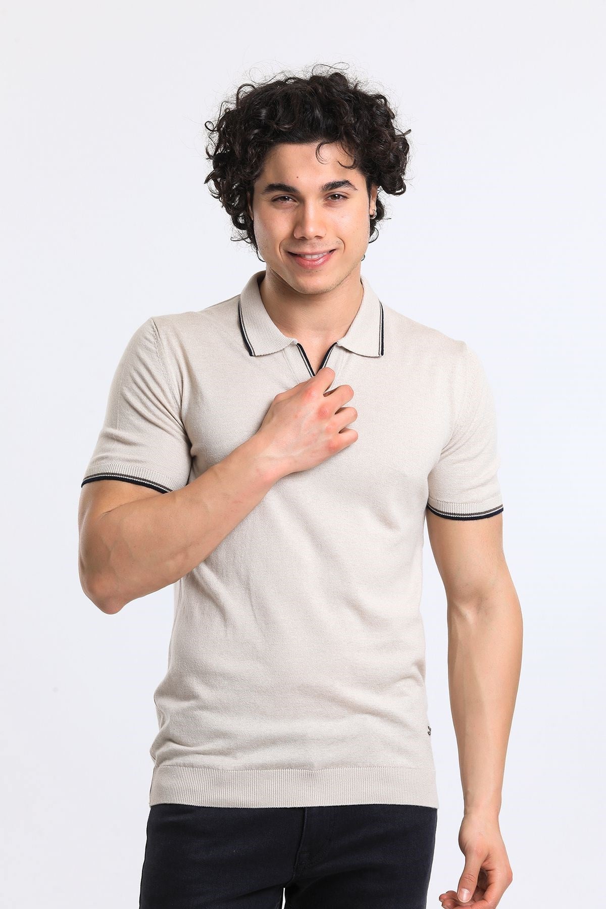 Soylu Trend  I soylutrend.comT-SHİRTSoylu Trend2001TASErkek Polo Yaka Triko T-Shirt Pamuklu Taş (2001)