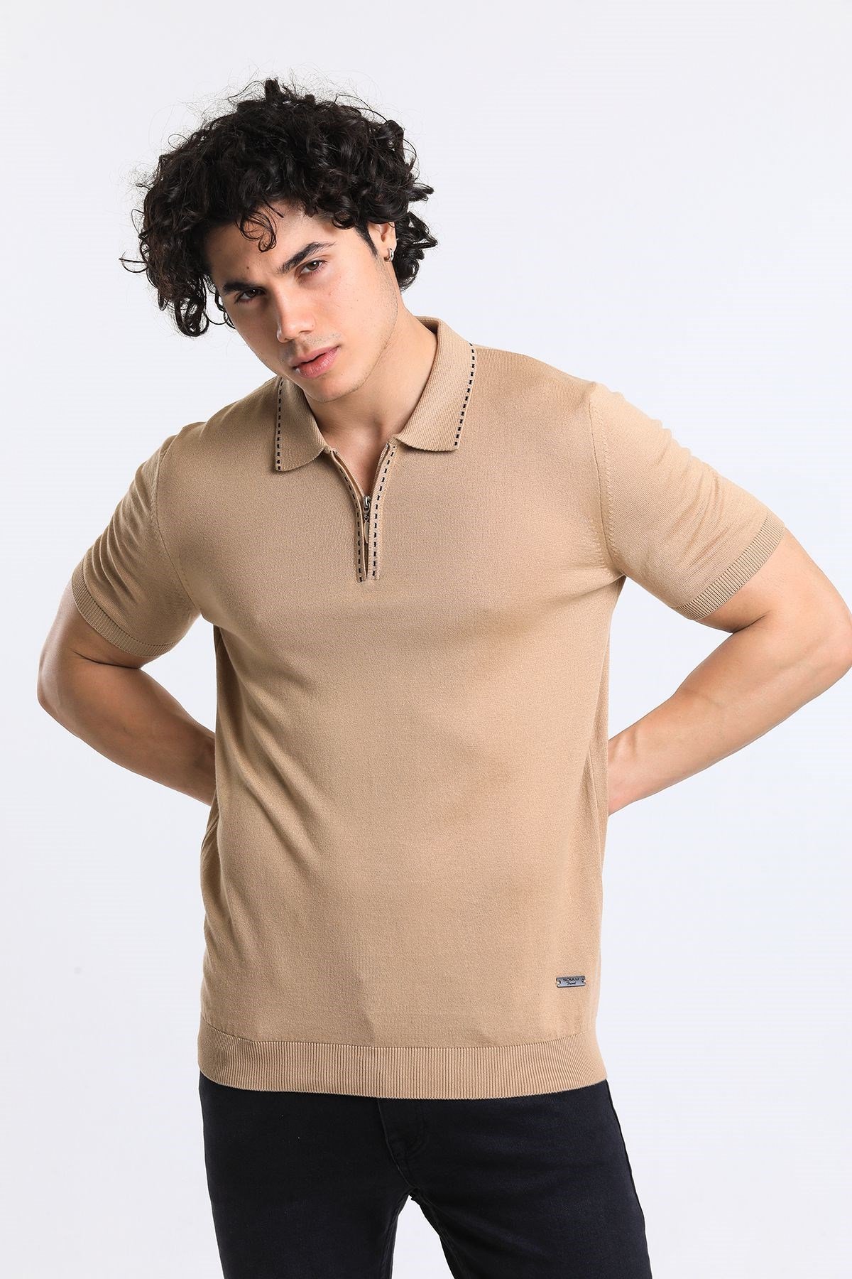 Soylu Trend  I soylutrend.comT-SHİRTSoylu Trend2003CAMELErkek Fermuarlı Polo Yaka Triko T-Shirt Pamuklu Camel (2003)