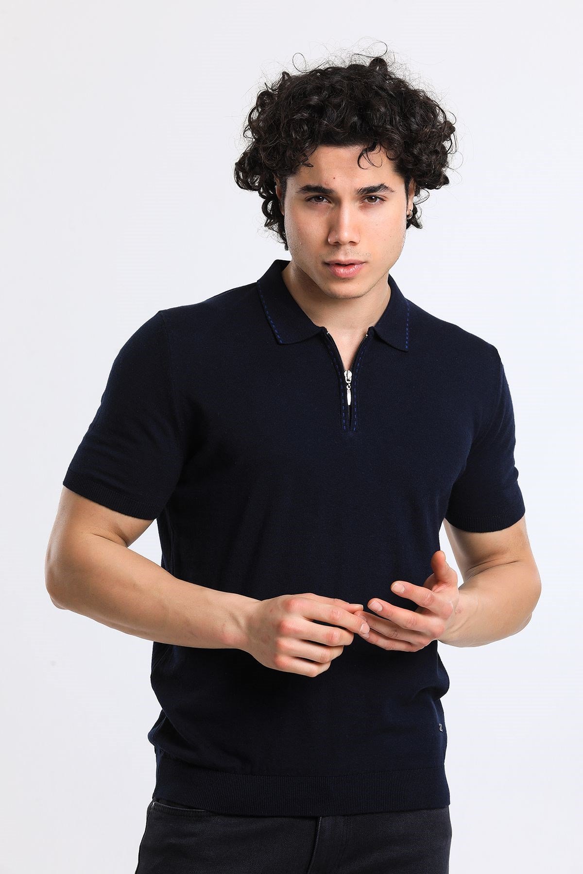 Soylu Trend  I soylutrend.comT-SHİRTSoylu Trend2003LACİVERTErkek Fermuarlı Polo Yaka Triko T-Shirt Pamuklu Lacivert (2003)