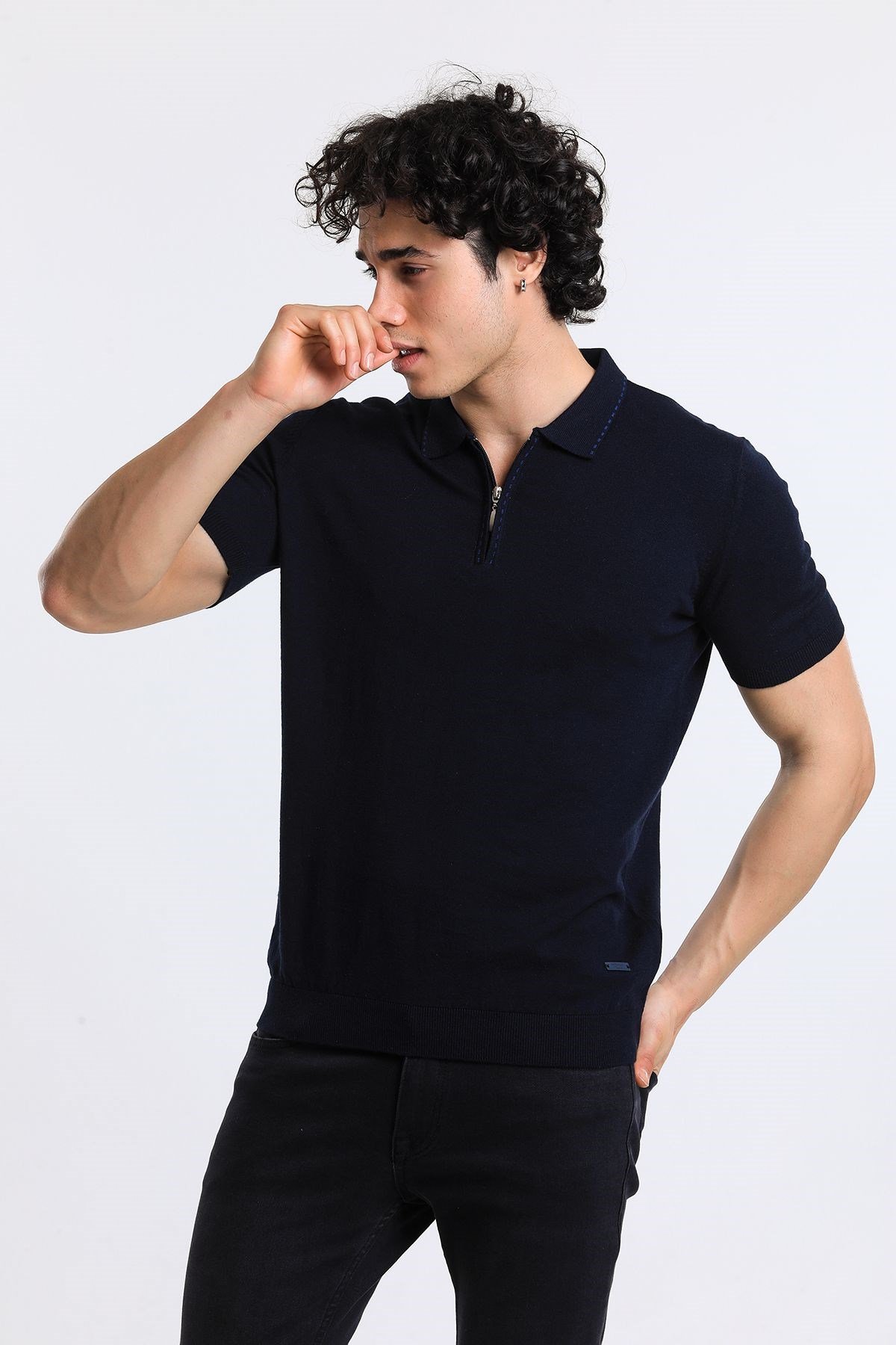 Soylu Trend  I soylutrend.comT-SHİRTSoylu Trend2003LACİVERTErkek Fermuarlı Polo Yaka Triko T-Shirt Pamuklu Lacivert (2003)
