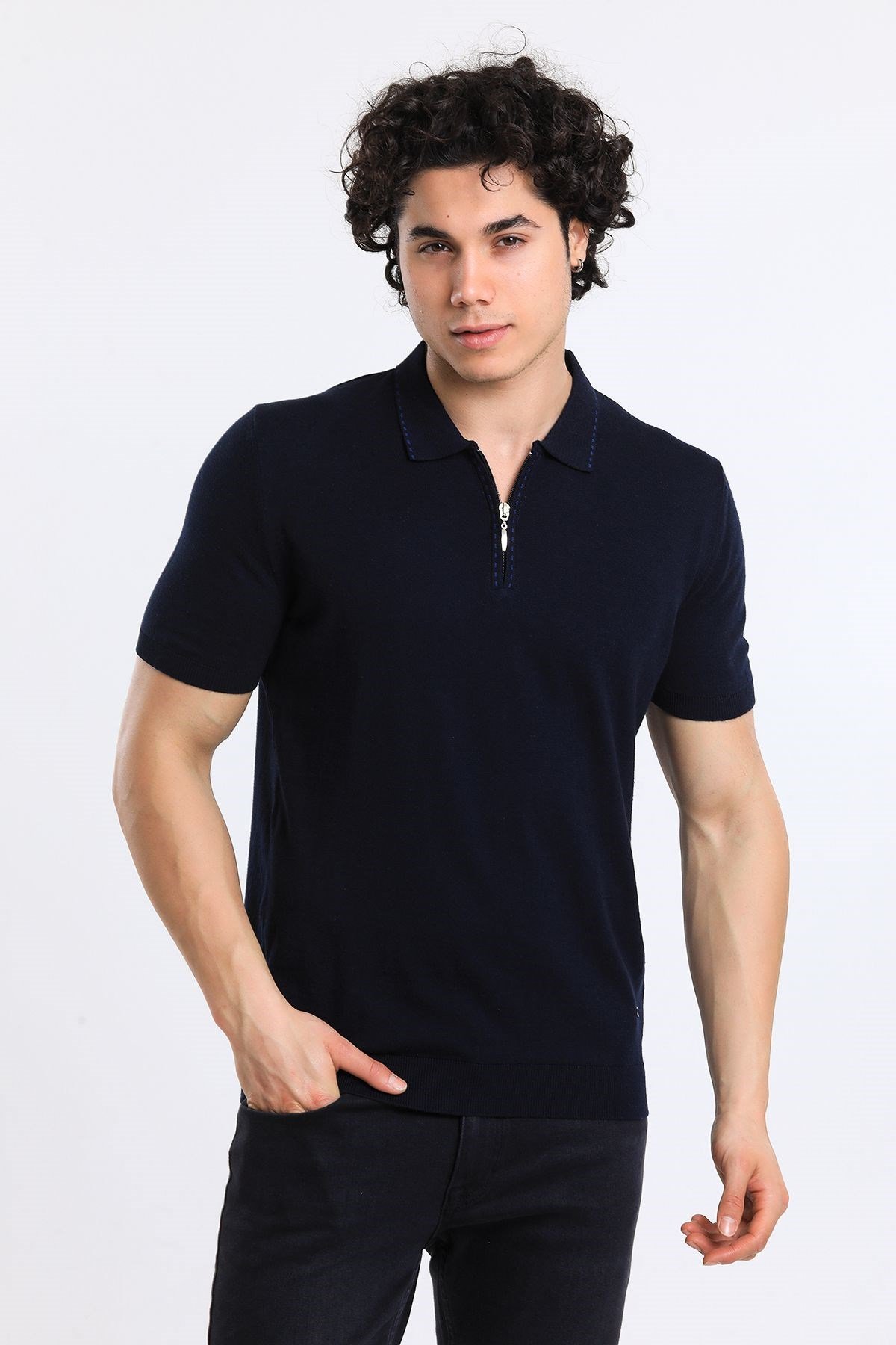 Soylu Trend  I soylutrend.comT-SHİRTSoylu Trend2003LACİVERTErkek Fermuarlı Polo Yaka Triko T-Shirt Pamuklu Lacivert (2003)