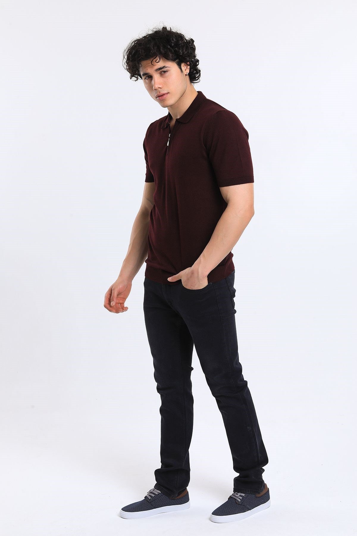 Soylu Trend  I soylutrend.comT-SHİRTSoylu Trend2003BORDOErkek Fermuarlı Polo Yaka Triko T-Shirt Pamuklu Bordo (2003)