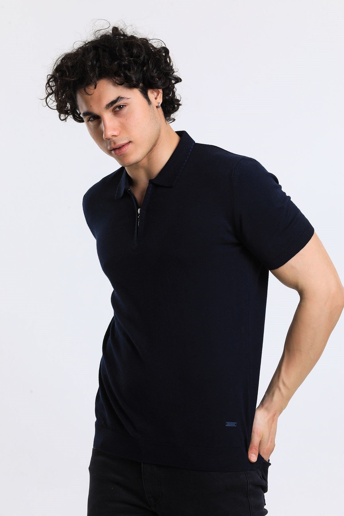 Soylu Trend  I soylutrend.comT-SHİRTSoylu Trend2003LACİVERTErkek Fermuarlı Polo Yaka Triko T-Shirt Pamuklu Lacivert (2003)