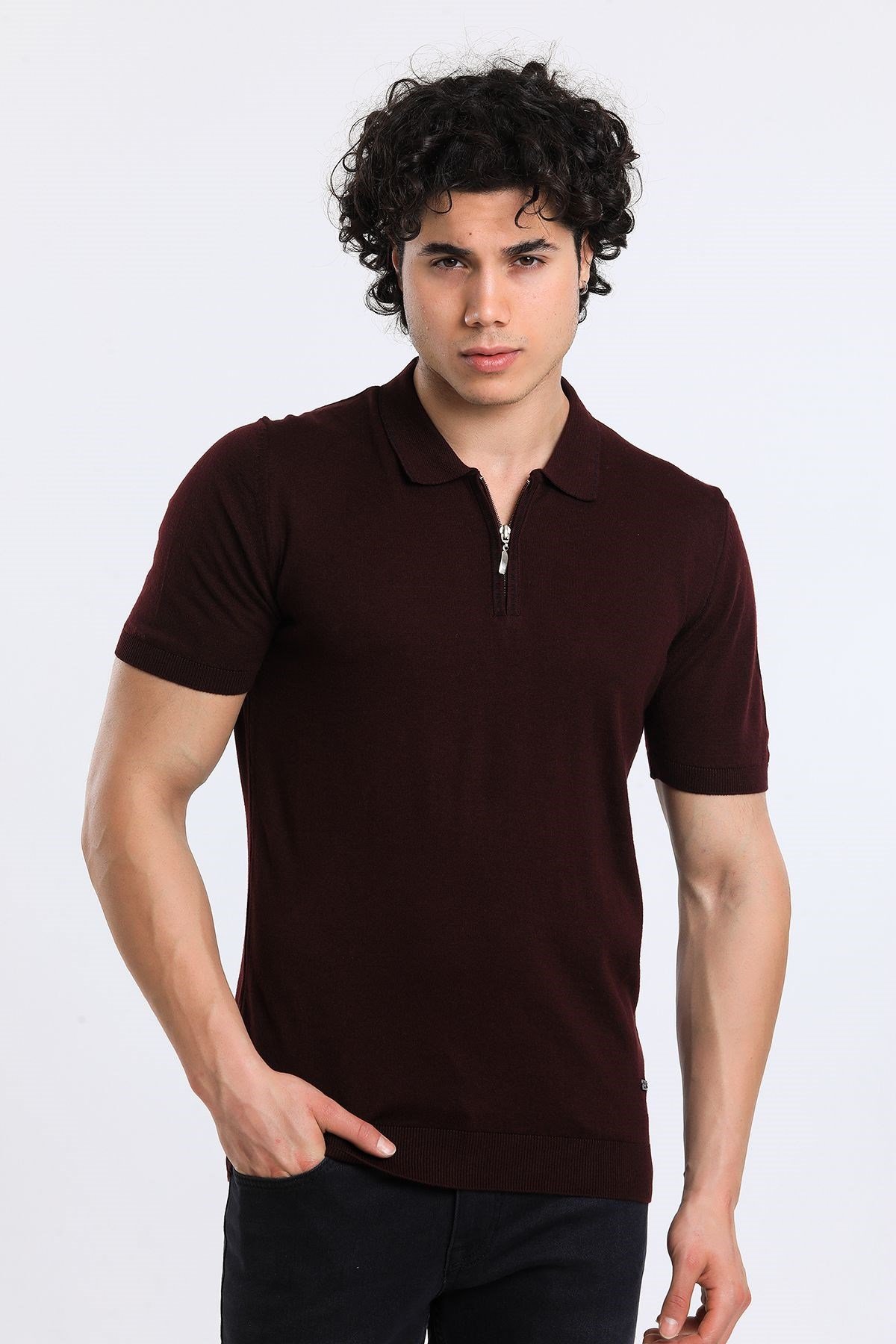 Soylu Trend  I soylutrend.comT-SHİRTSoylu Trend2003BORDOErkek Fermuarlı Polo Yaka Triko T-Shirt Pamuklu Bordo (2003)