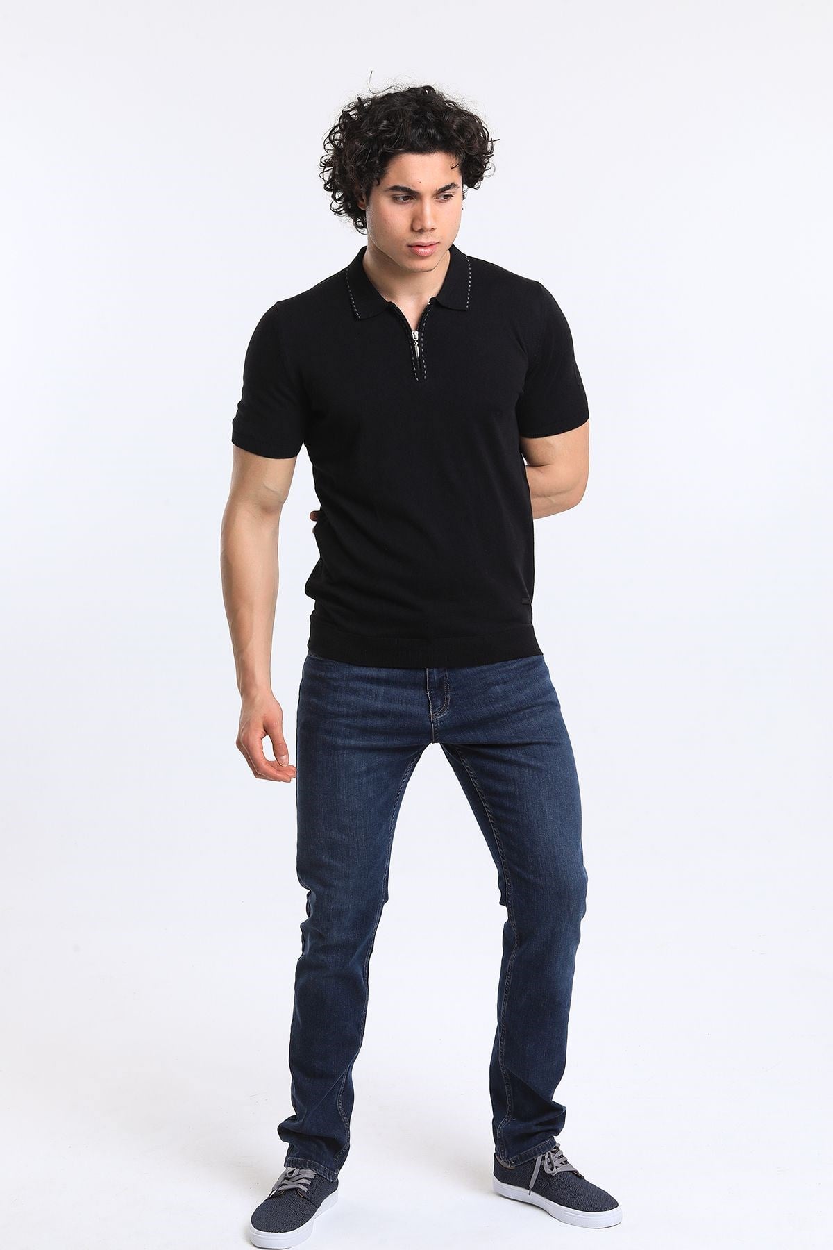 Soylu Trend  I soylutrend.comT-SHİRTSoylu Trend2003SİYAHErkek Fermuarlı Polo Yaka Triko T-Shirt Pamuklu Siyah (2003)
