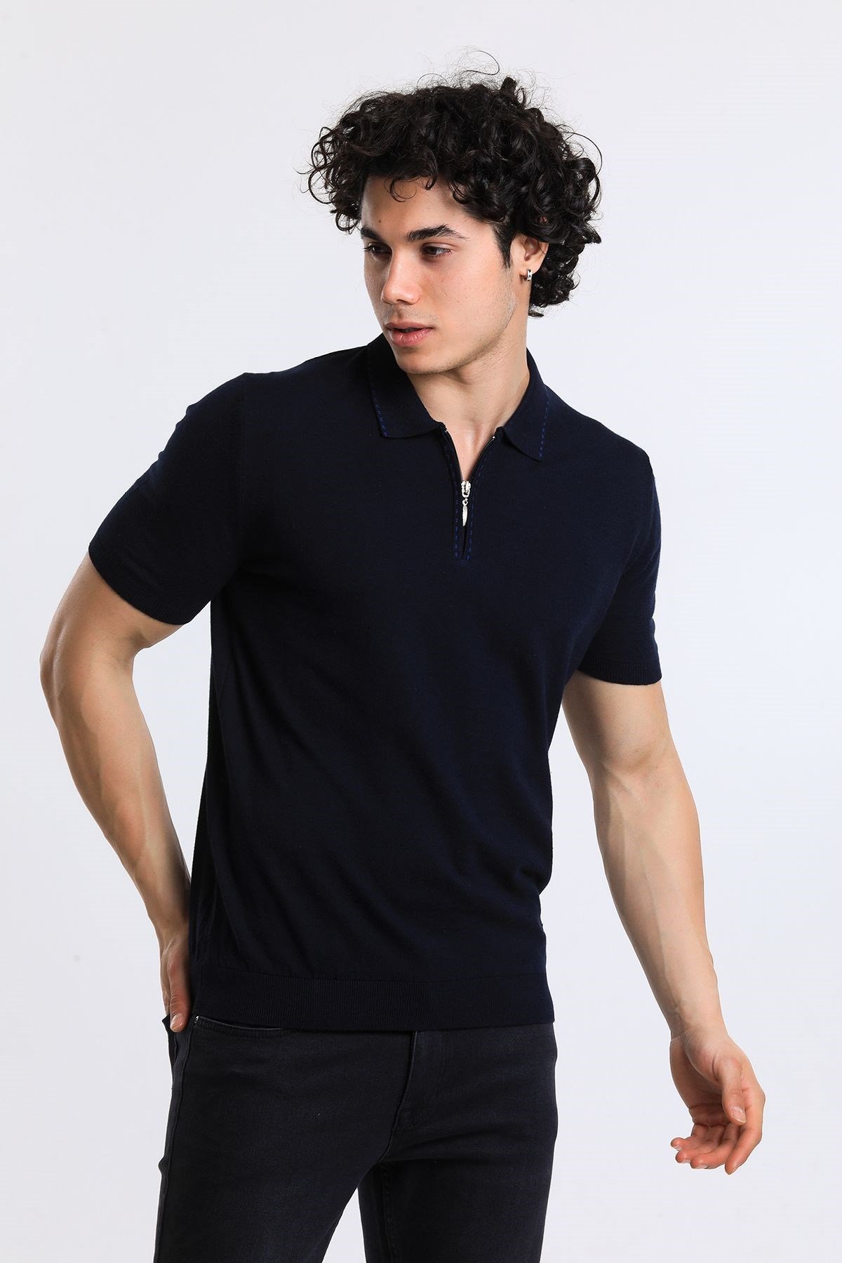Soylu Trend  I soylutrend.comT-SHİRTSoylu Trend2003LACİVERTErkek Fermuarlı Polo Yaka Triko T-Shirt Pamuklu Lacivert (2003)
