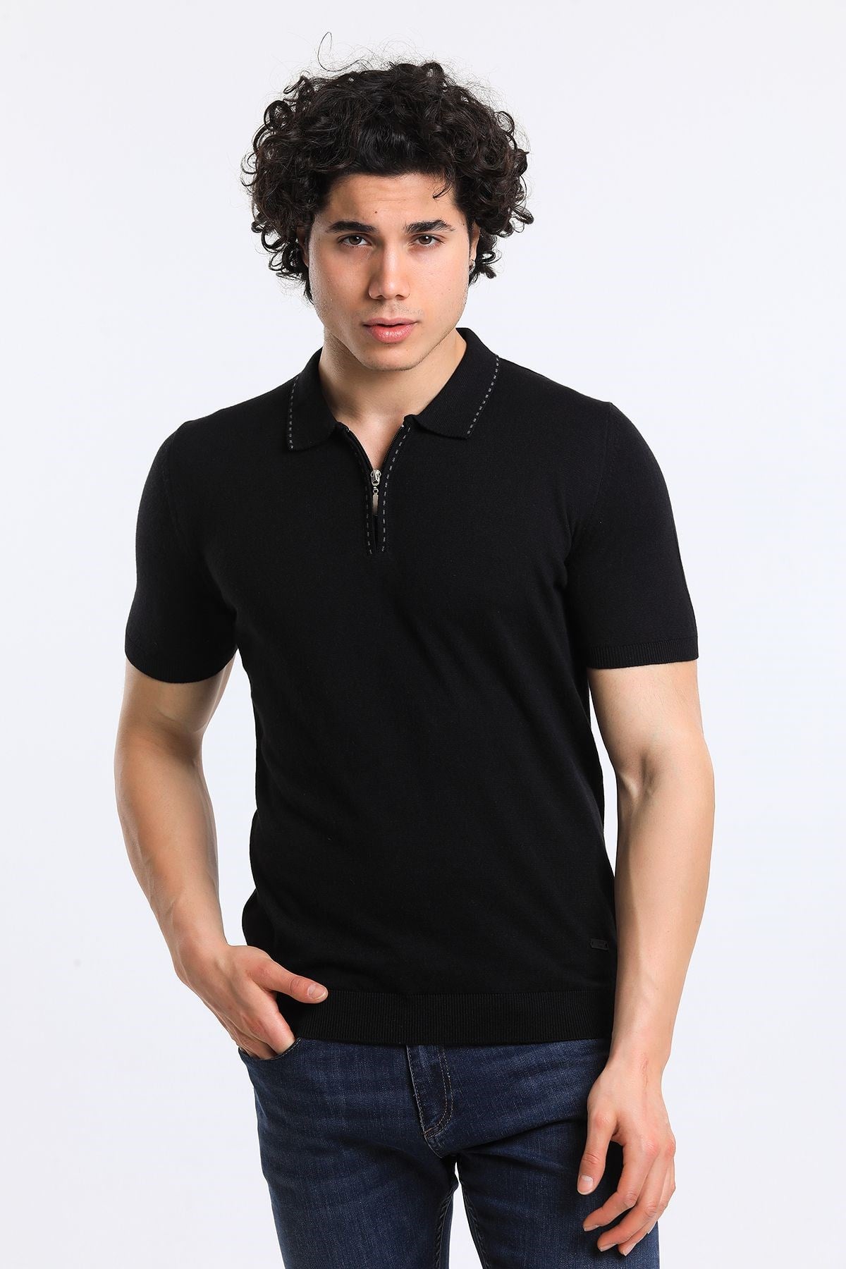 Soylu Trend  I soylutrend.comT-SHİRTSoylu Trend2003SİYAHErkek Fermuarlı Polo Yaka Triko T-Shirt Pamuklu Siyah (2003)