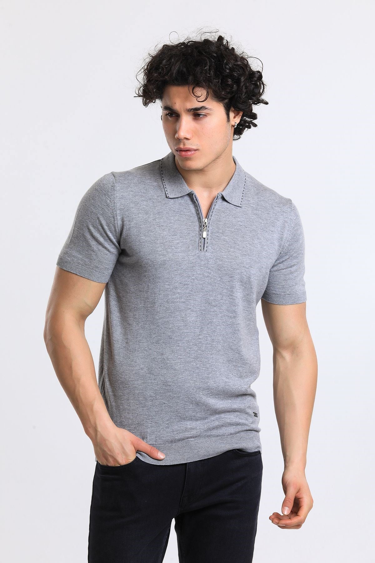Soylu Trend  I soylutrend.comT-SHİRTSoylu Trend2003AGRİErkek Fermuarlı Polo Yaka Triko T-Shirt Pamuklu A.Gri (2003)