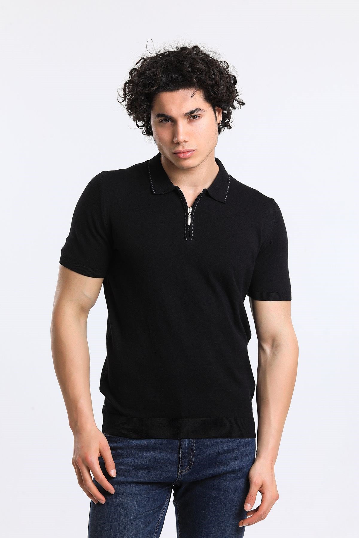 Soylu Trend  I soylutrend.comT-SHİRTSoylu Trend2003SİYAHErkek Fermuarlı Polo Yaka Triko T-Shirt Pamuklu Siyah (2003)
