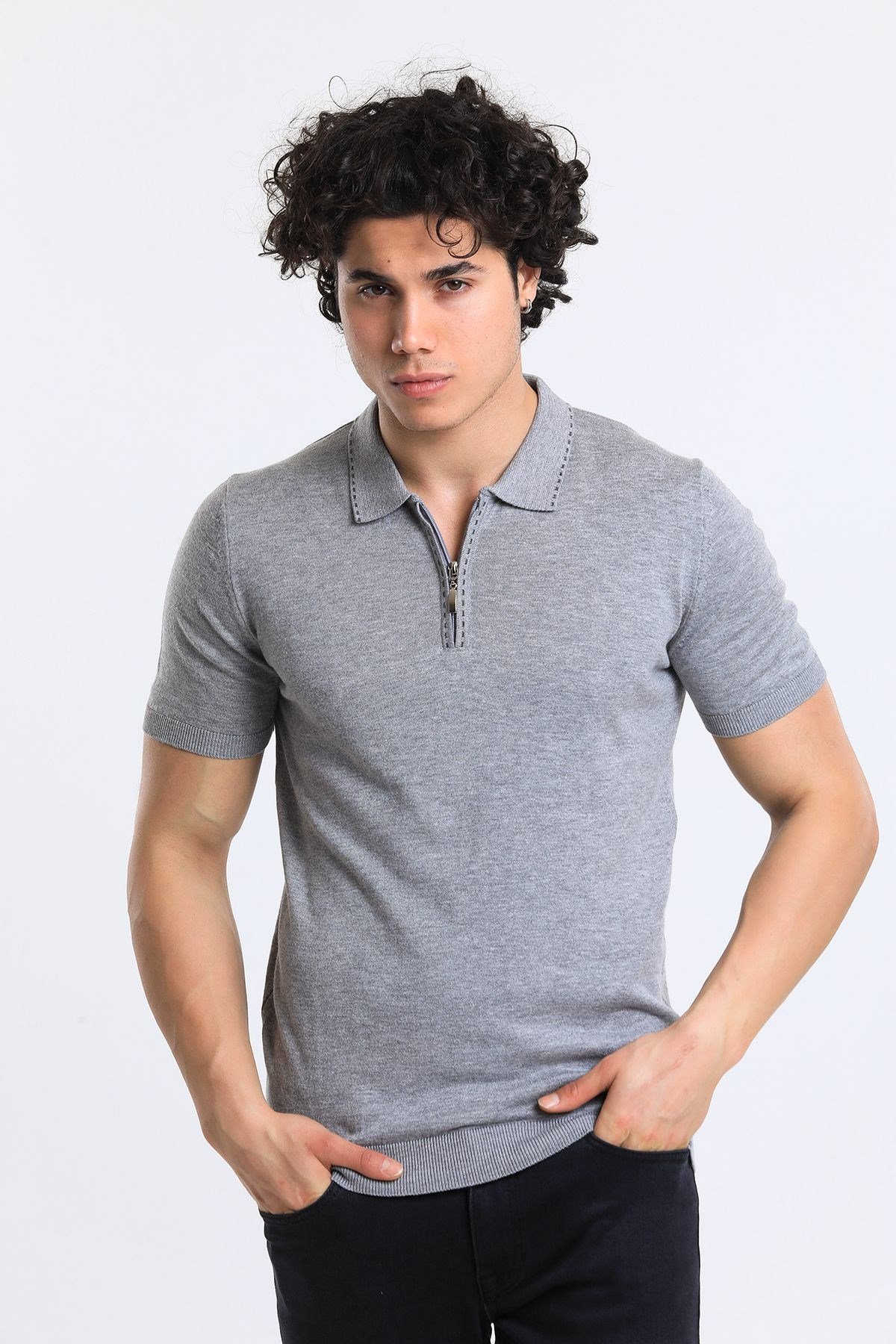 Soylu Trend  I soylutrend.comT-SHİRTSoylu Trend2003AGRİErkek Fermuarlı Polo Yaka Triko T-Shirt Pamuklu A.Gri (2003)