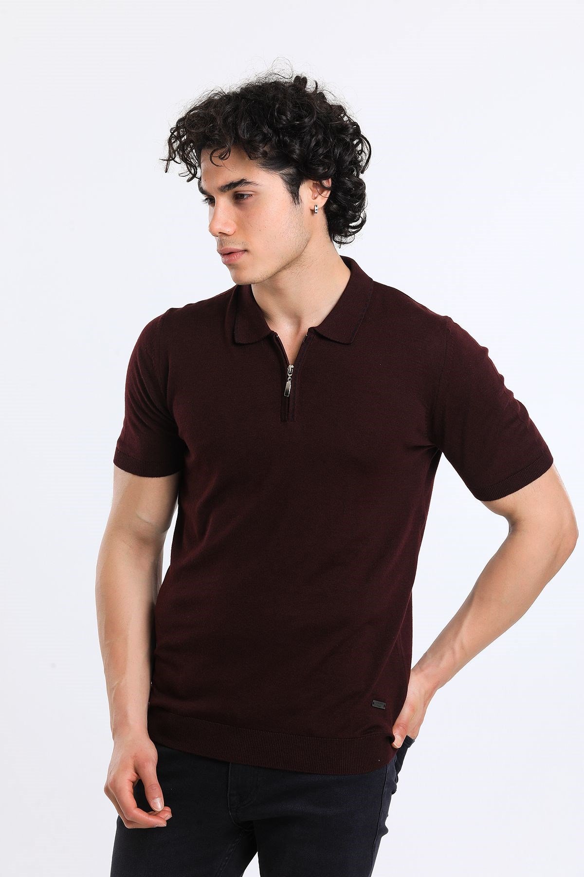 Soylu Trend  I soylutrend.comT-SHİRTSoylu Trend2003BORDOErkek Fermuarlı Polo Yaka Triko T-Shirt Pamuklu Bordo (2003)