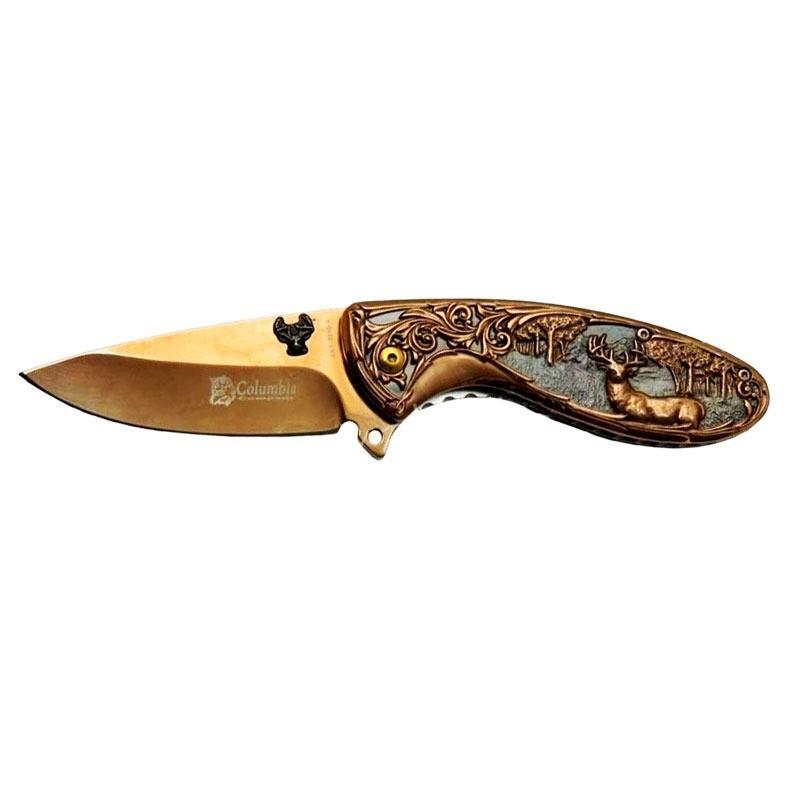Columbia EXT-3210-A Geyik Desenli Bronz Renk Cep Çakısı 19.5 cm 