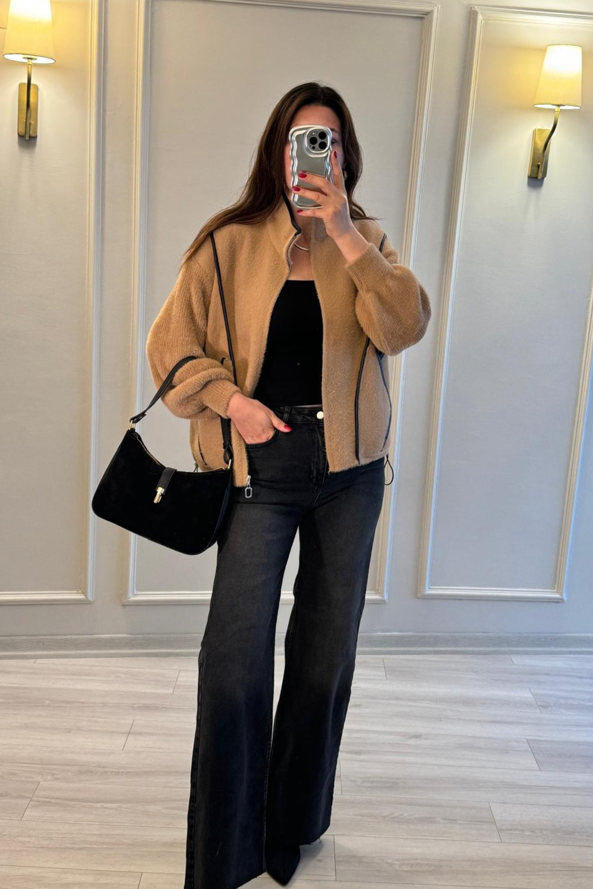 Angora Fermuarlı Hırka Vizon