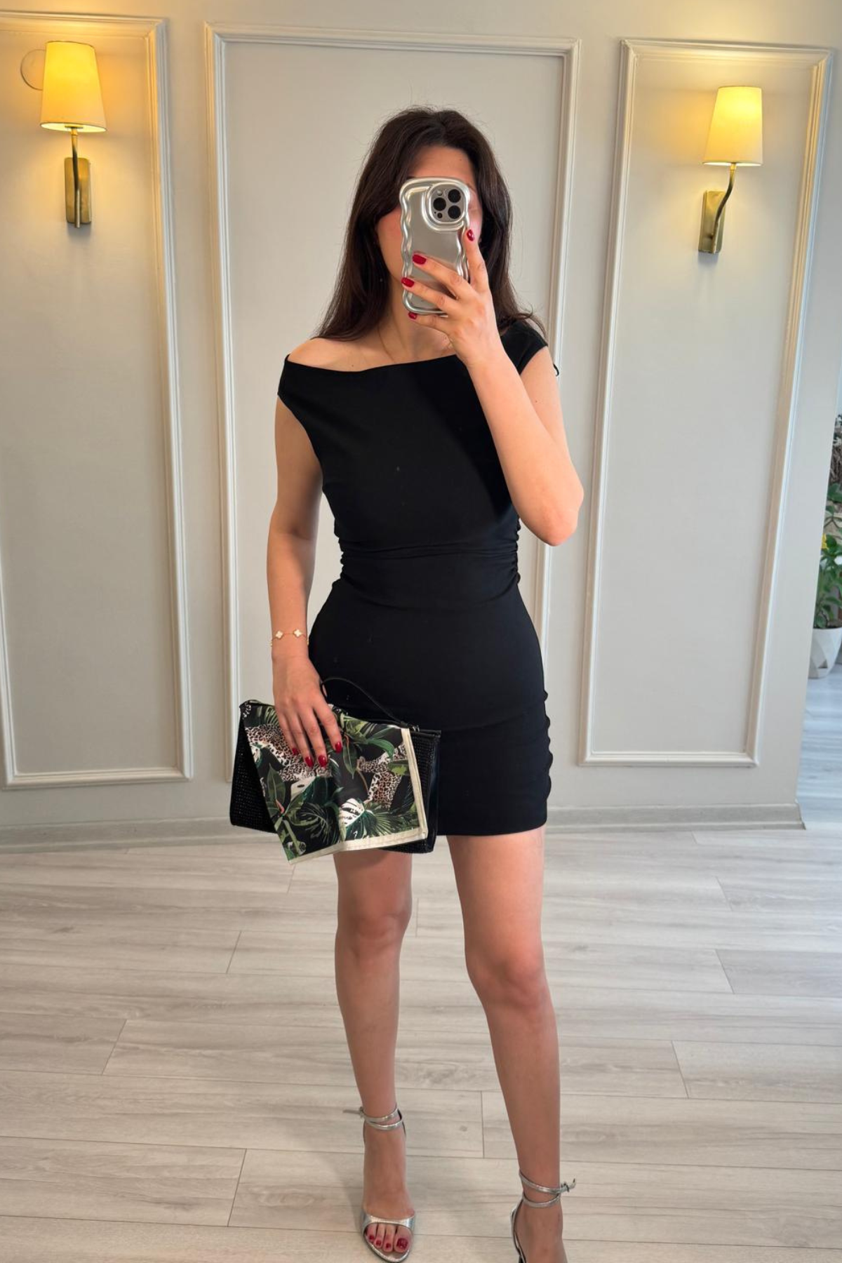 Bardot Mini Elbise Siyah