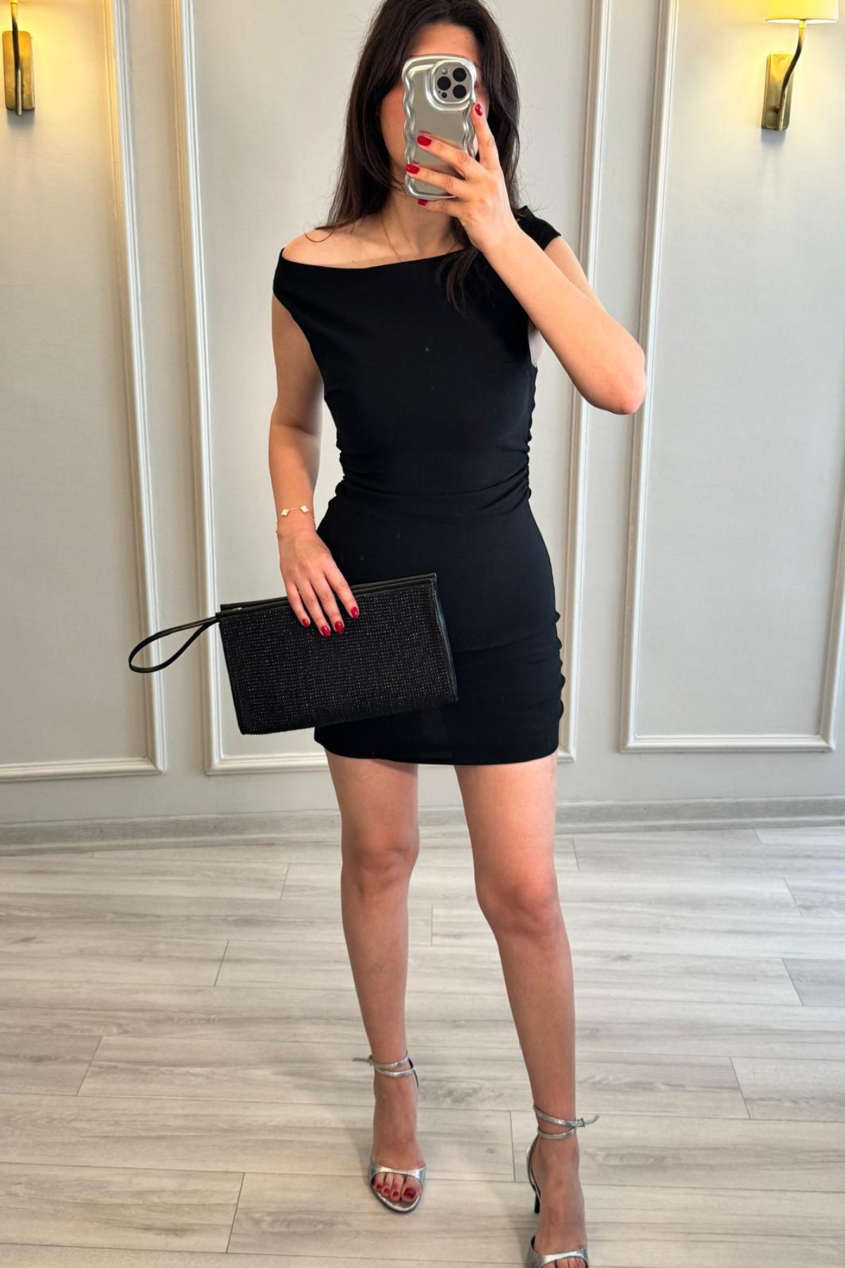 Bardot Mini Elbise Siyah
