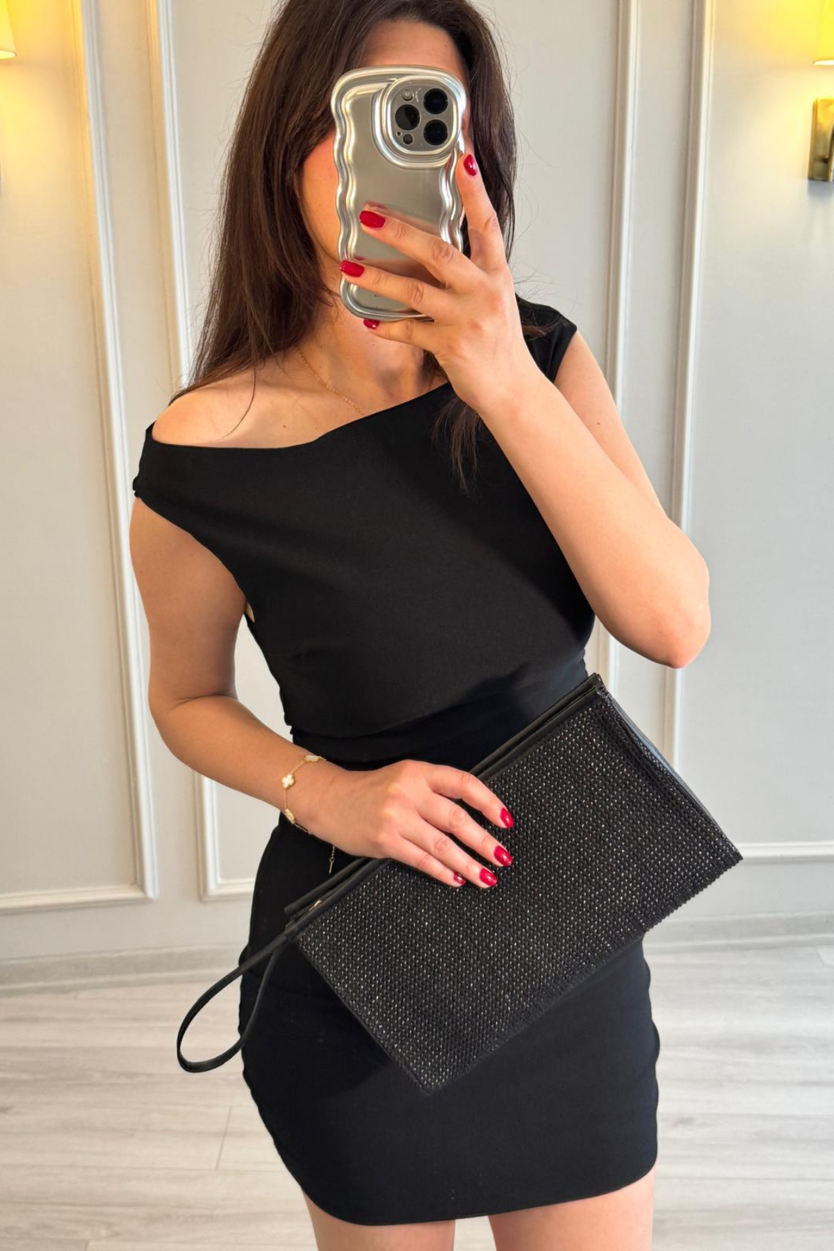 Bardot Mini Elbise Siyah