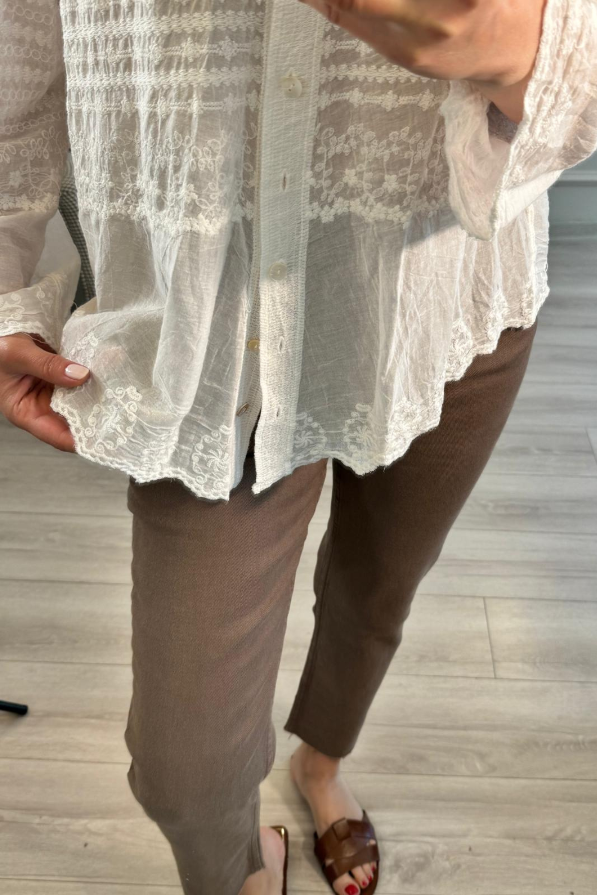 Dantelli Oversize Gömlek Beyaz