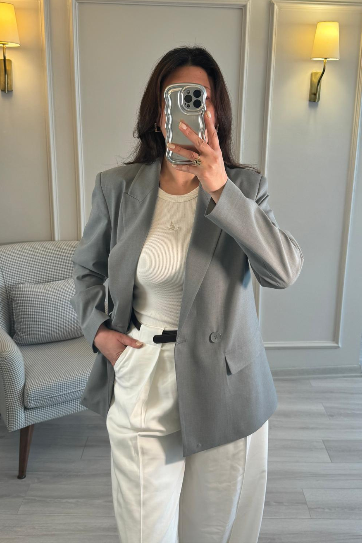 Dilvin Oversize Blazer Ceket Gri