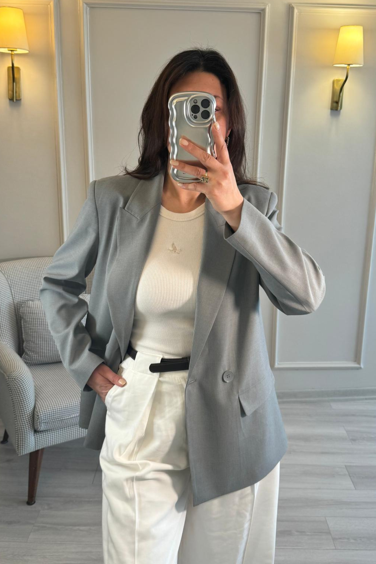 Dilvin Oversize Blazer Ceket Gri