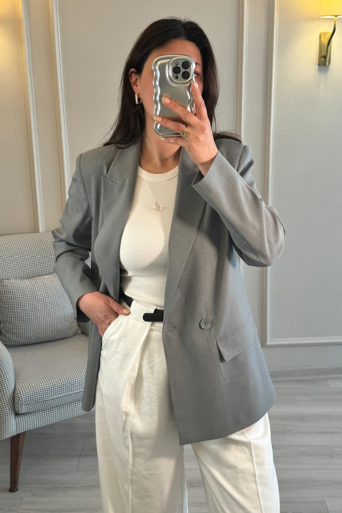 Dilvin Oversize Blazer Ceket Gri